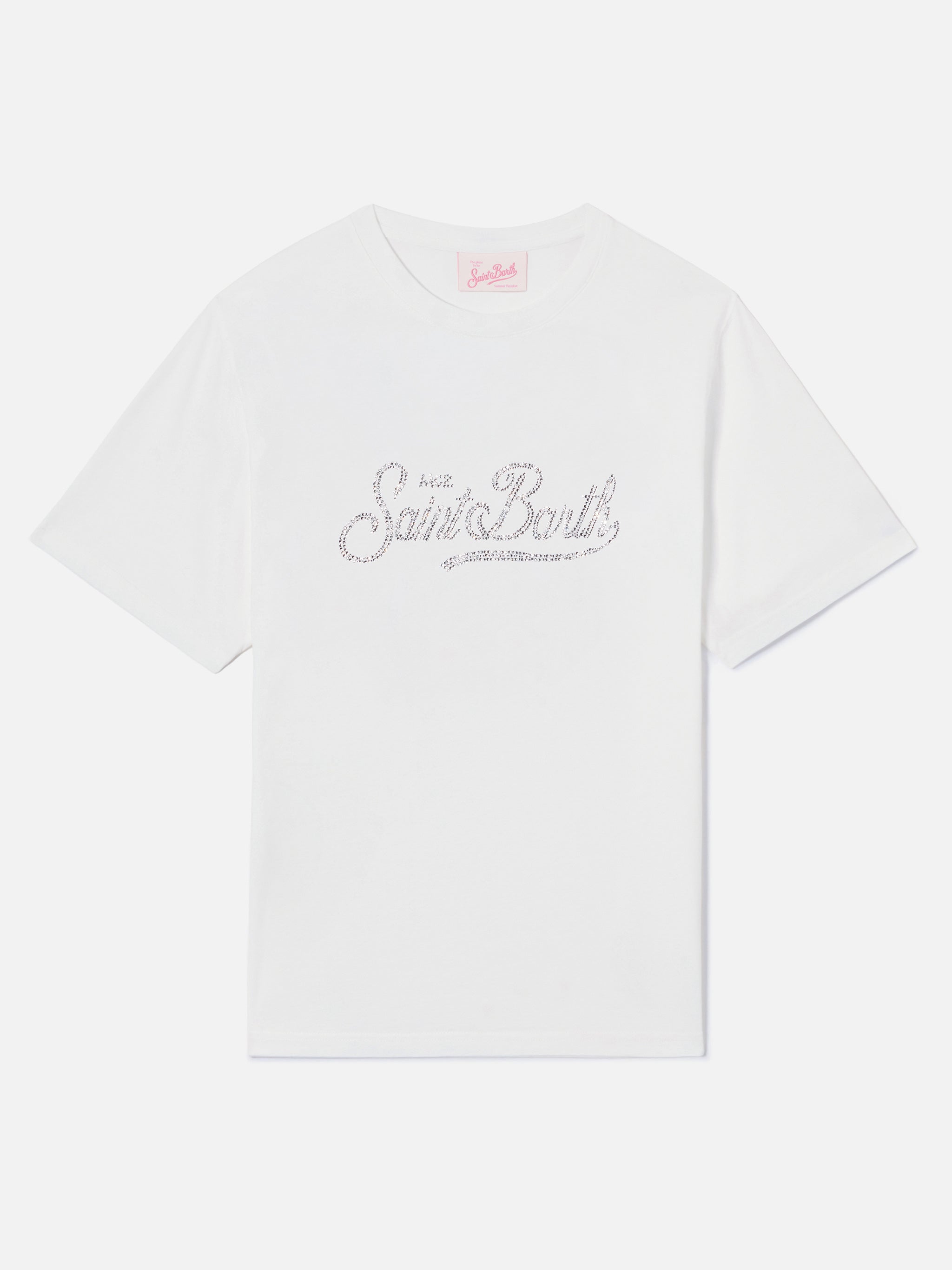 mc2-saint-barth-t-shirt-emilie-donna-bianca-logo-strass image 1