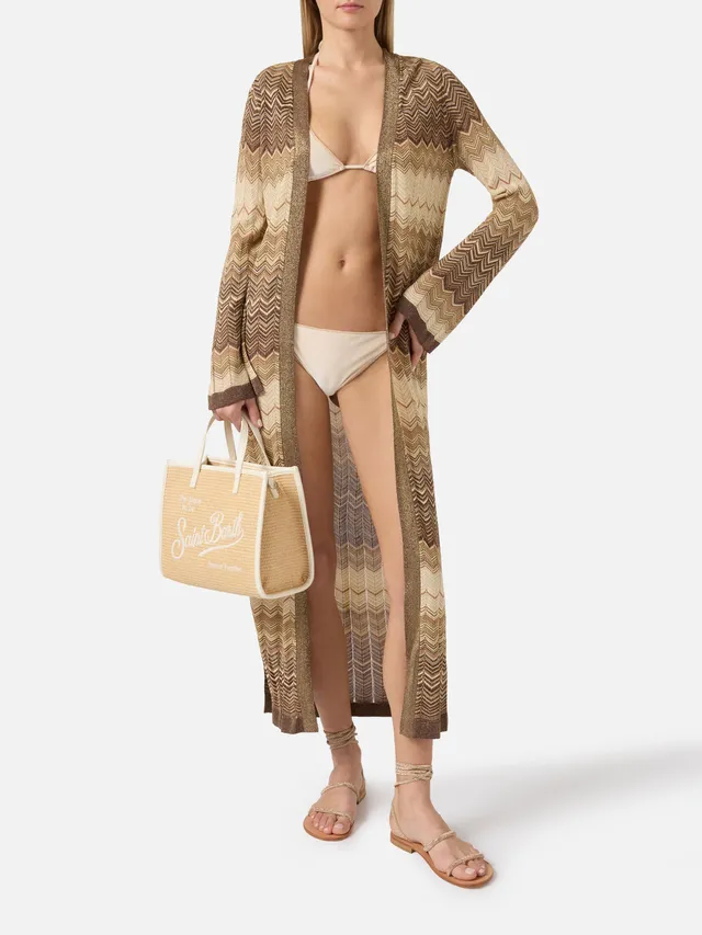 mc2-saint-barth-tonia-cardigan-lungo-donna-in-maglia-marrone-motivo-geometrico image 1