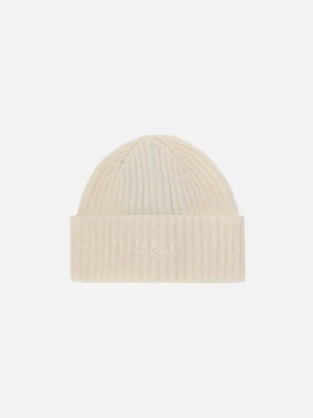 mc2-saint-barth-berretto-moss-jr-in-100-lana-bianco-con-ricamo-st-barth-cappello image 1