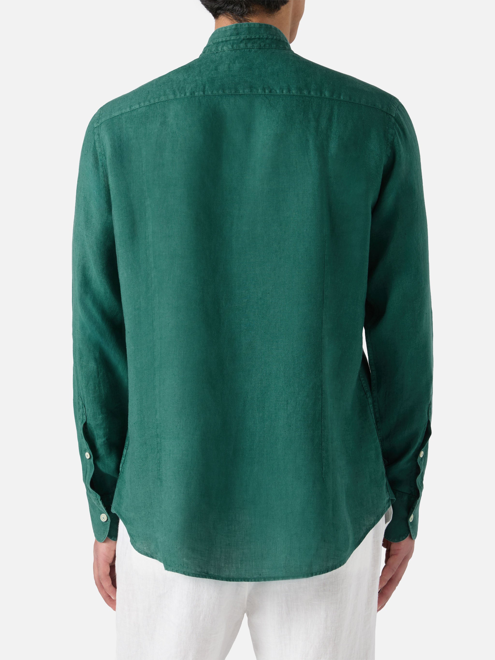 mc2-saint-barth-pierre-camicia-uomo-in-lino-verde-collo-alla-corea image 3