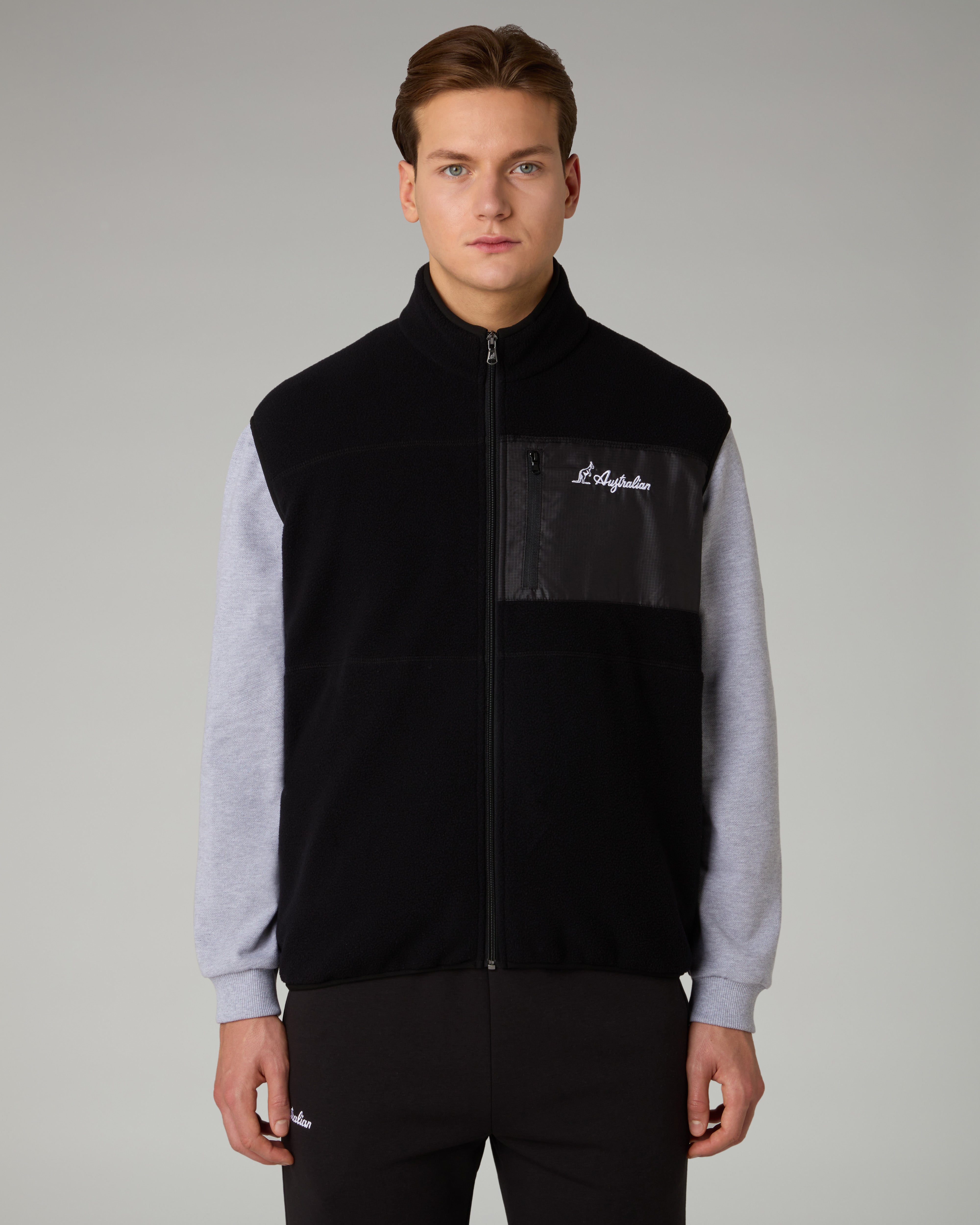 australian-color-block-gilet-pile-nero-full-zip image 1