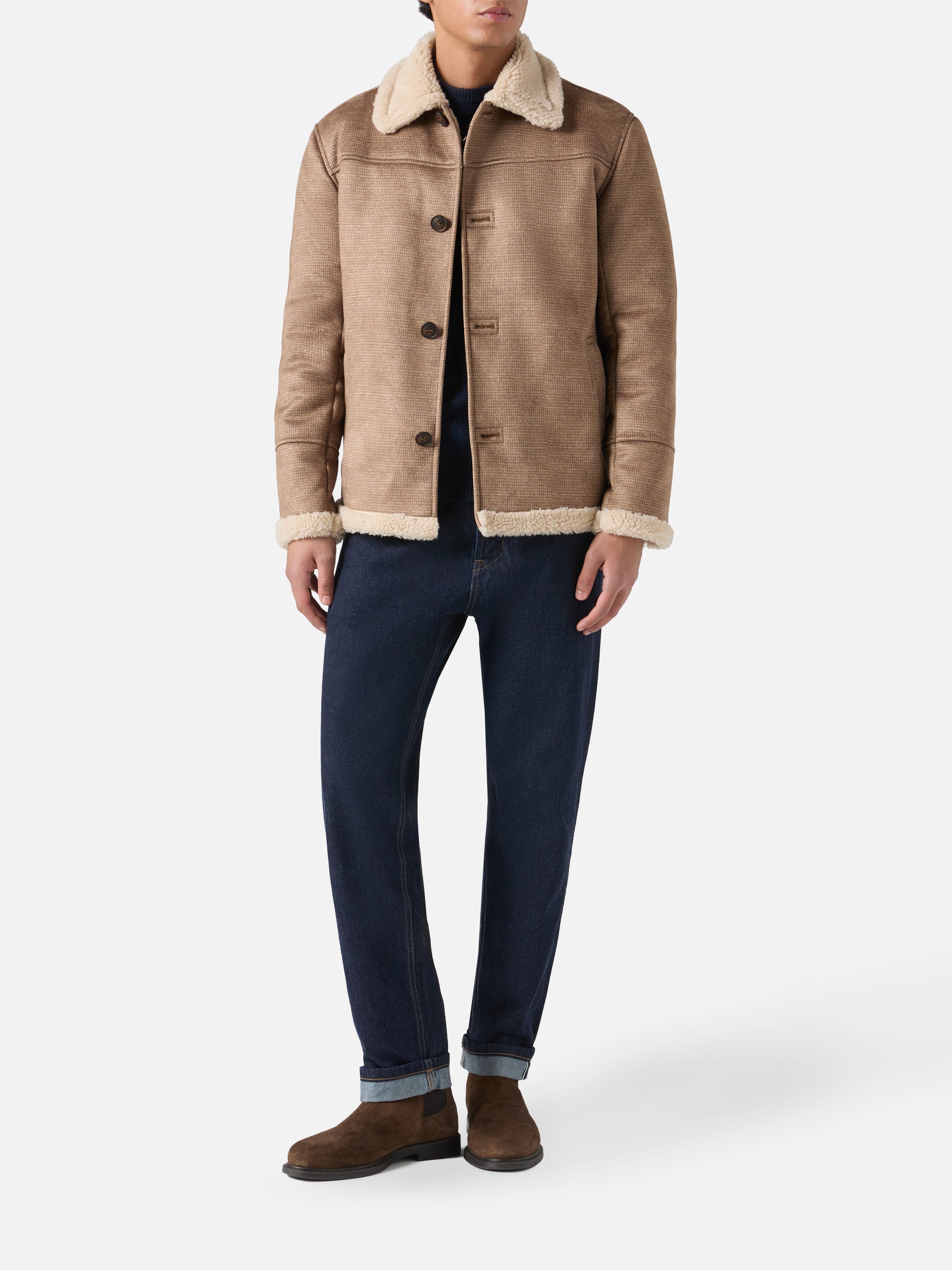 mc2-saint-barth-kells-giacca-bambina-pied-de-poule-marrone-con-eco-shearling image 2