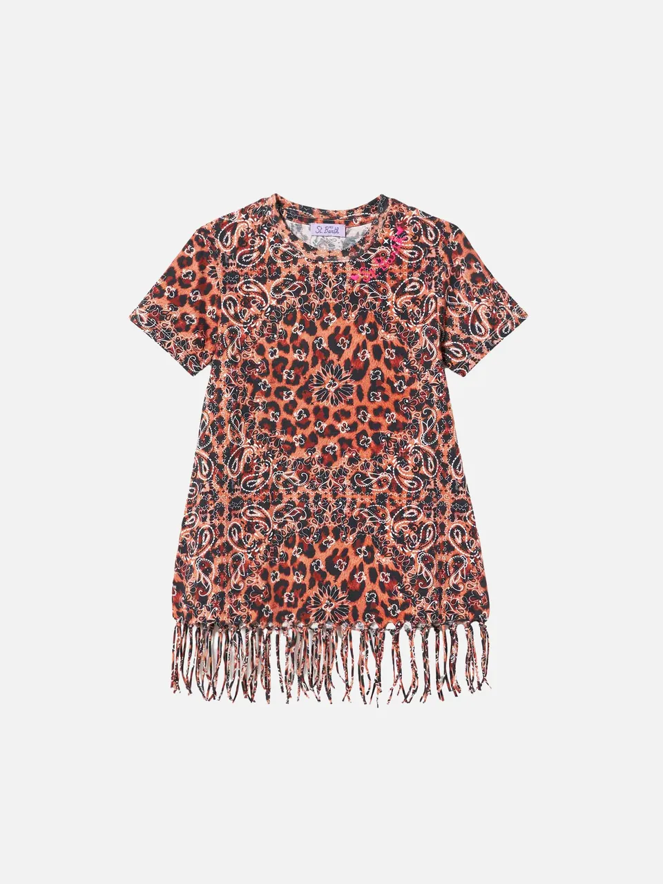 mc2-saint-barth-abito-da-bambina-in-cotone-leopardato-con-frange image 1