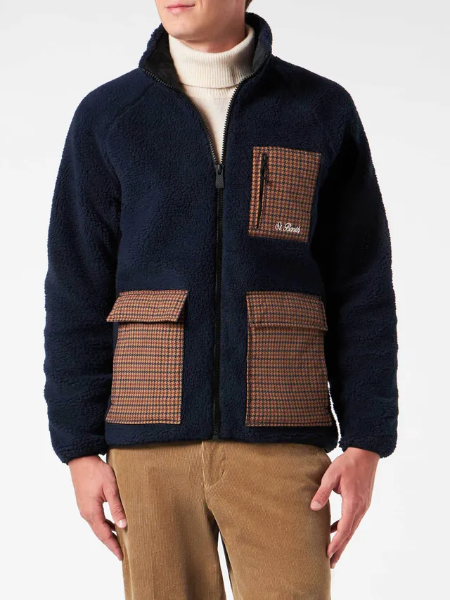 mc2-saint-barth-giacca-keystone-uomo-sherpa-blu-con-tasche-check image 1
