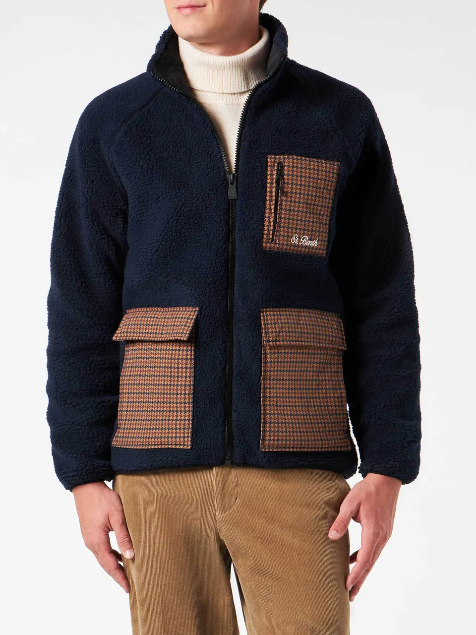 mc2-saint-barth-giacca-keystone-uomo-sherpa-blu-con-tasche-check image 1