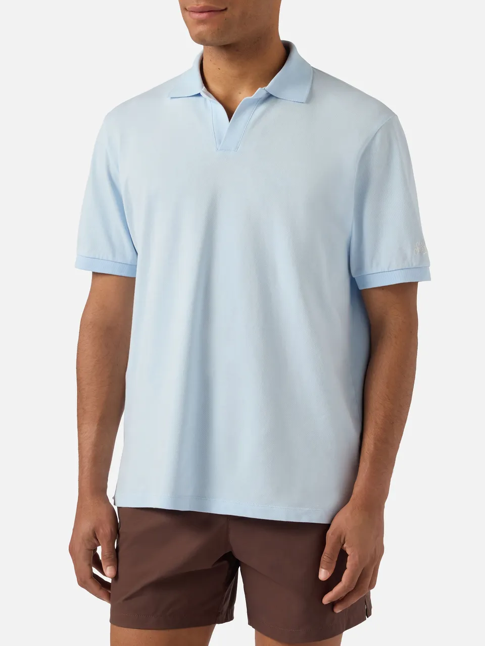 mc2-saint-barth-charles-polo-uomo-in-piquet-di-cotone-azzurra image 1