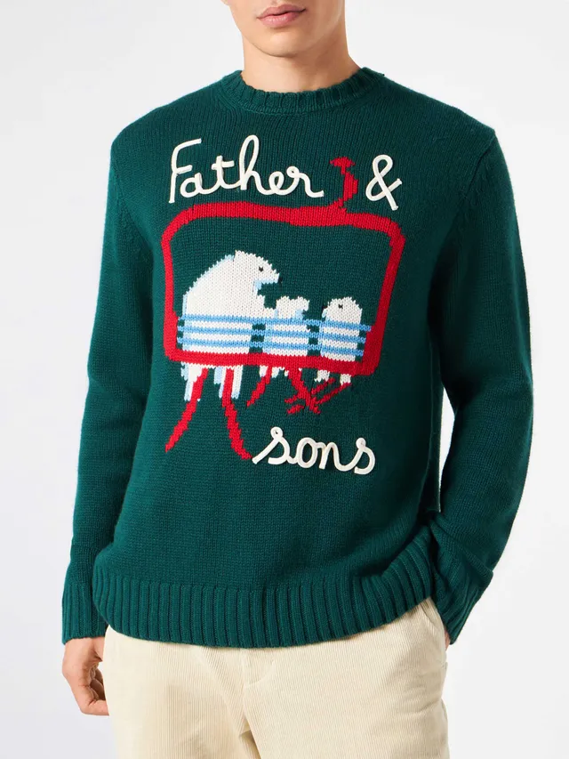 mc2-saint-barth-bombardino-maglia-uomo-verde-misto-cashmere-ricamo-bears image 1