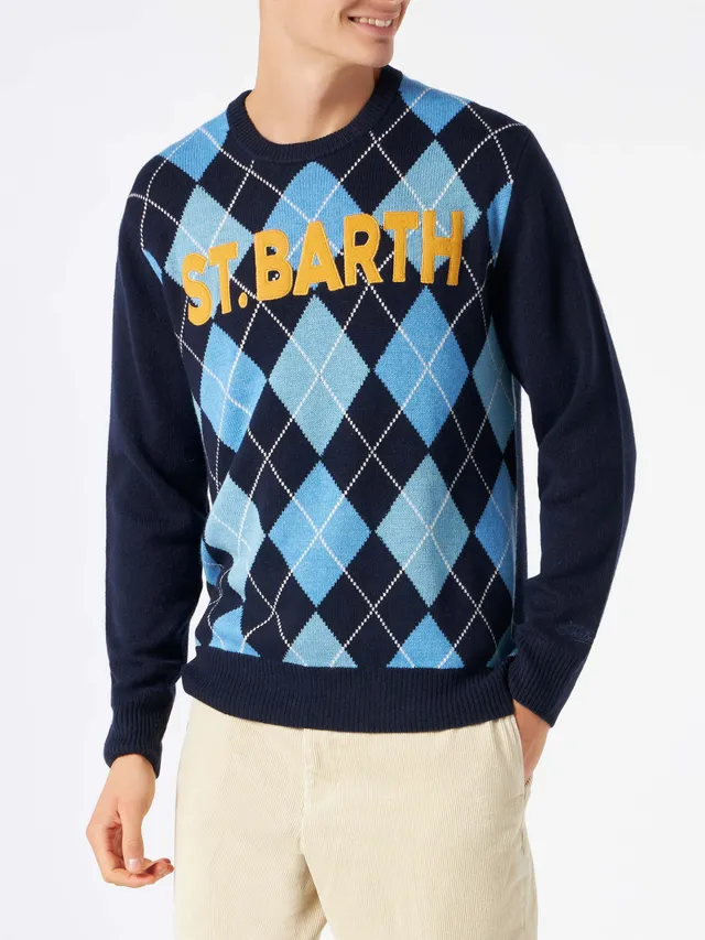 mc2-saint-barth-heron-maglione-girocollo-uomo-jacquard-rombi-blu image 1