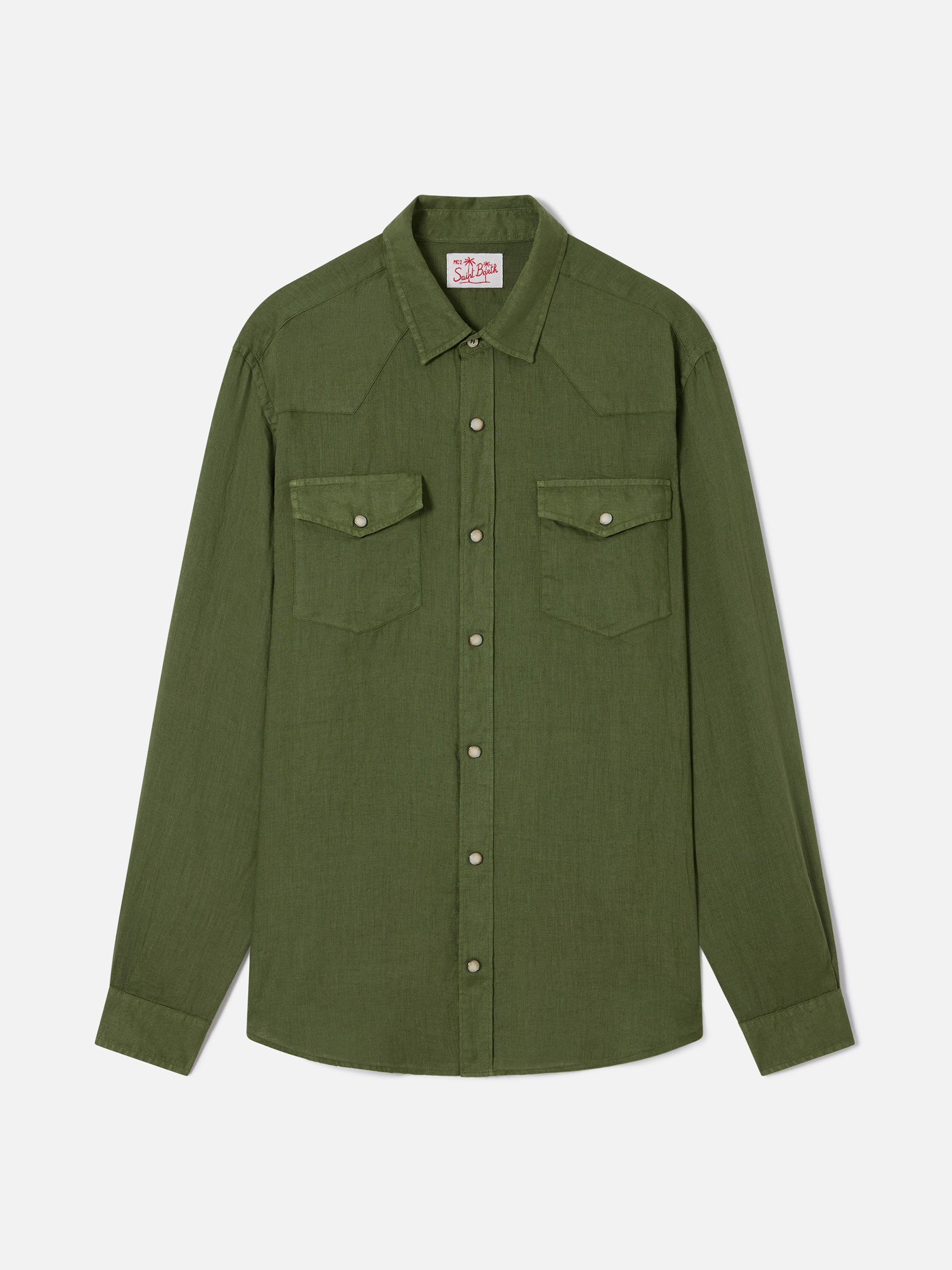 mc2-saint-barth-camicia-sikelia-uomo-in-lino-verde-scuro image 4