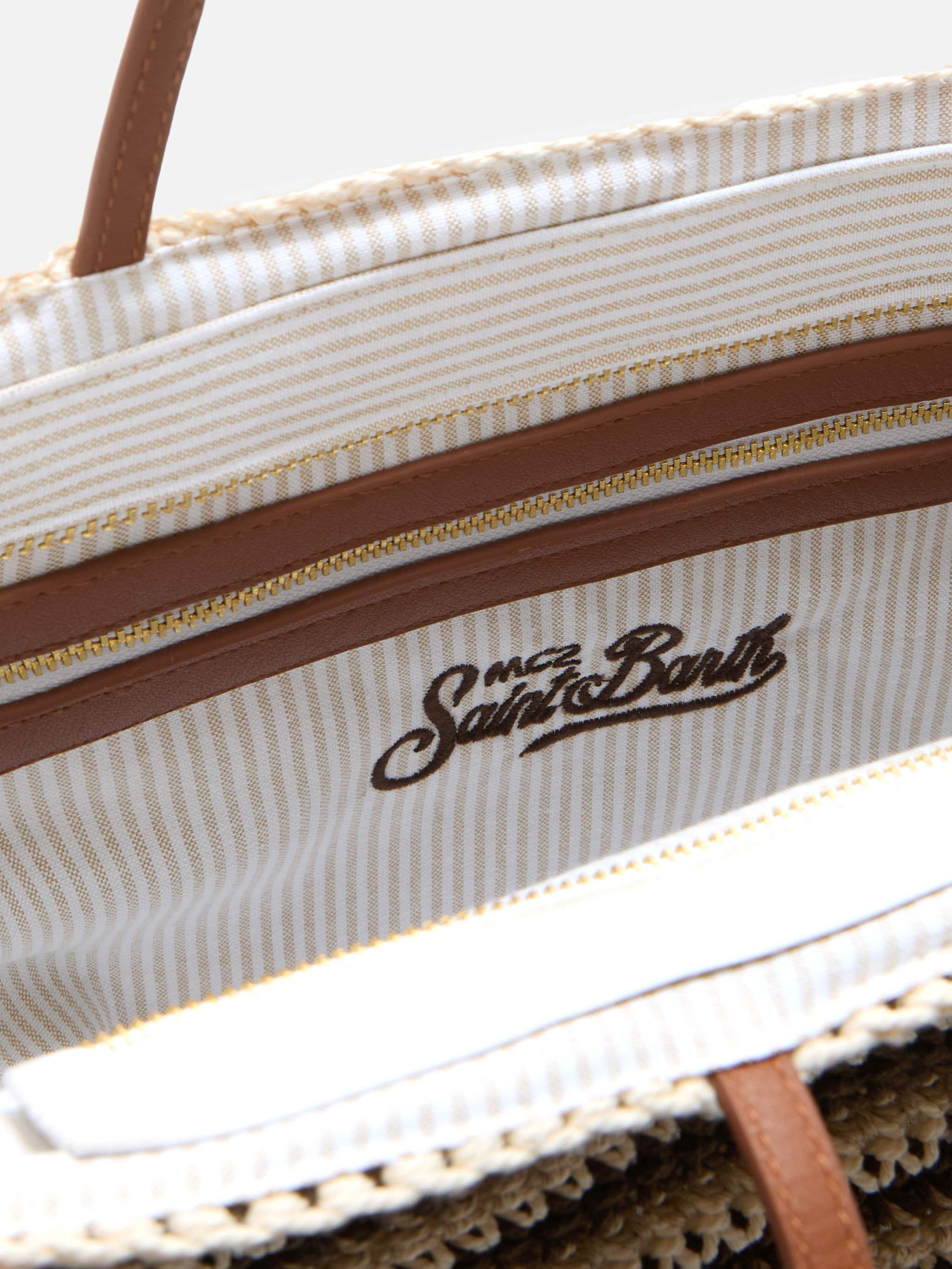 borsa-tote-mc2-saint-barth-crochet-a-righe-beige-e-marroni-con-logo-ricamato image 5
