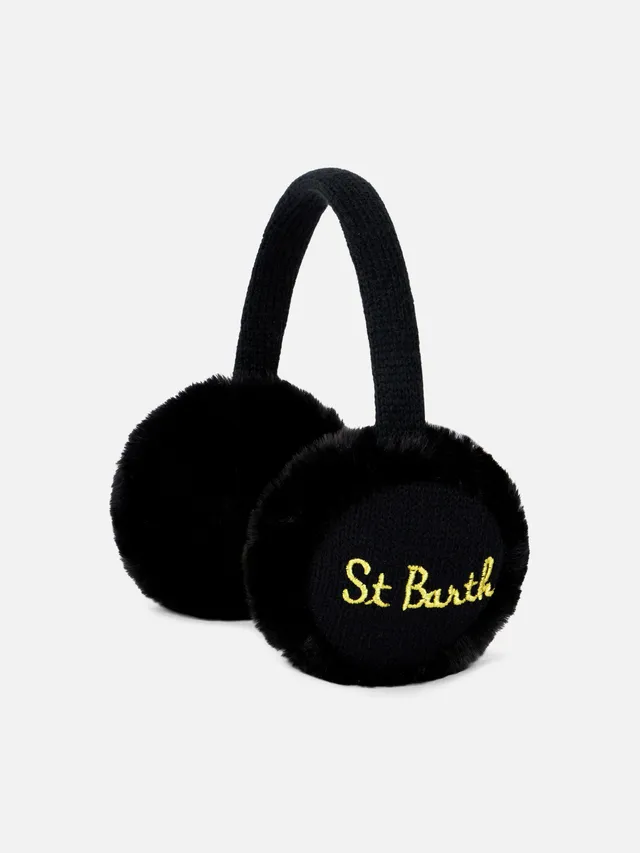 mc2-saint-barth-paraorecchie-tricot-nero-pelliccia-taglia-unica image 1