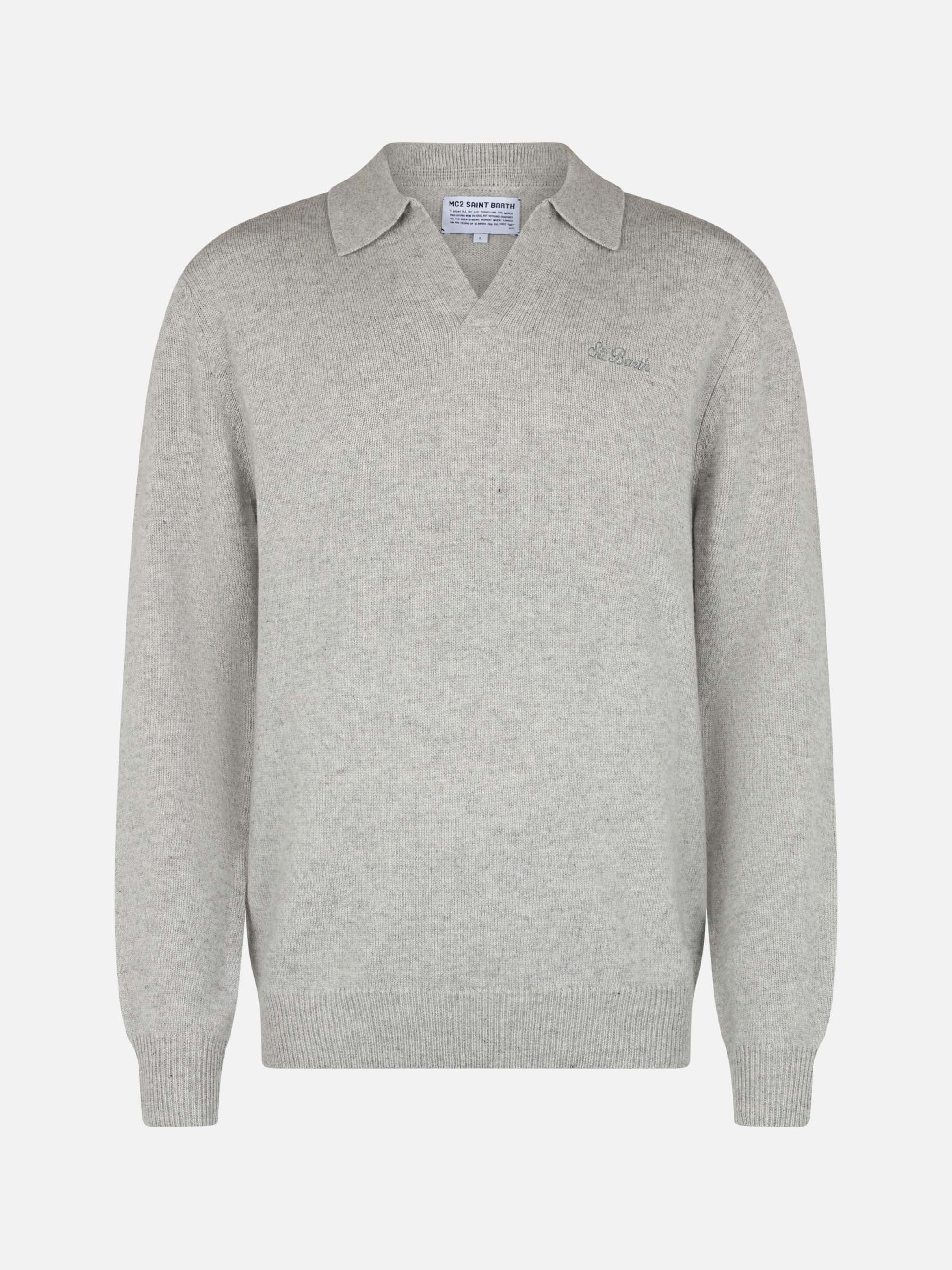 mc2-saint-barth-maglia-covent-in-misto-cashmere-grigio-m-lange-con-colletto-polo image 4