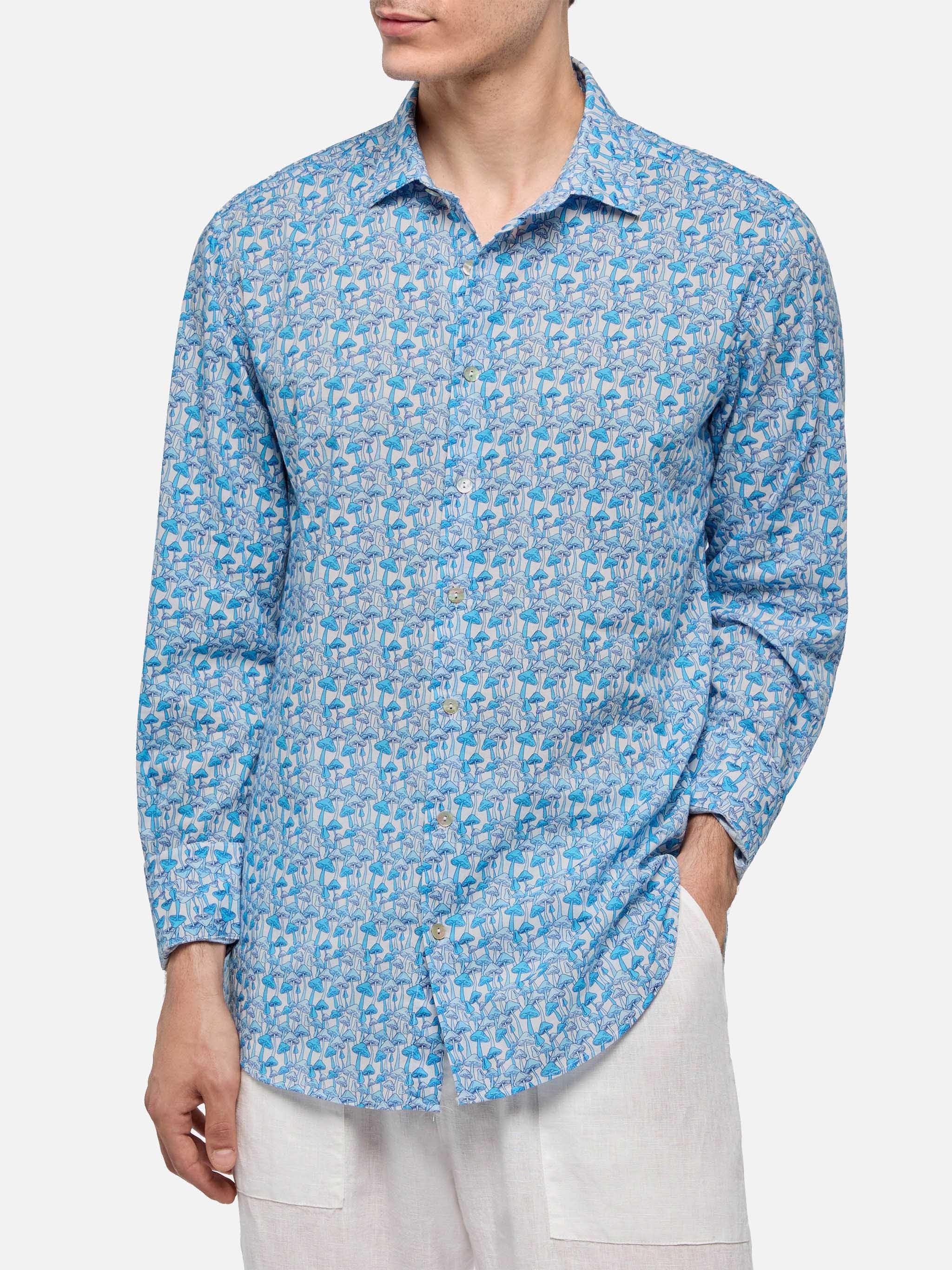 mc2-saint-barth-sikelia-camicia-cotone-mussola-stampa-funghi-azzurro-chiaro image 1