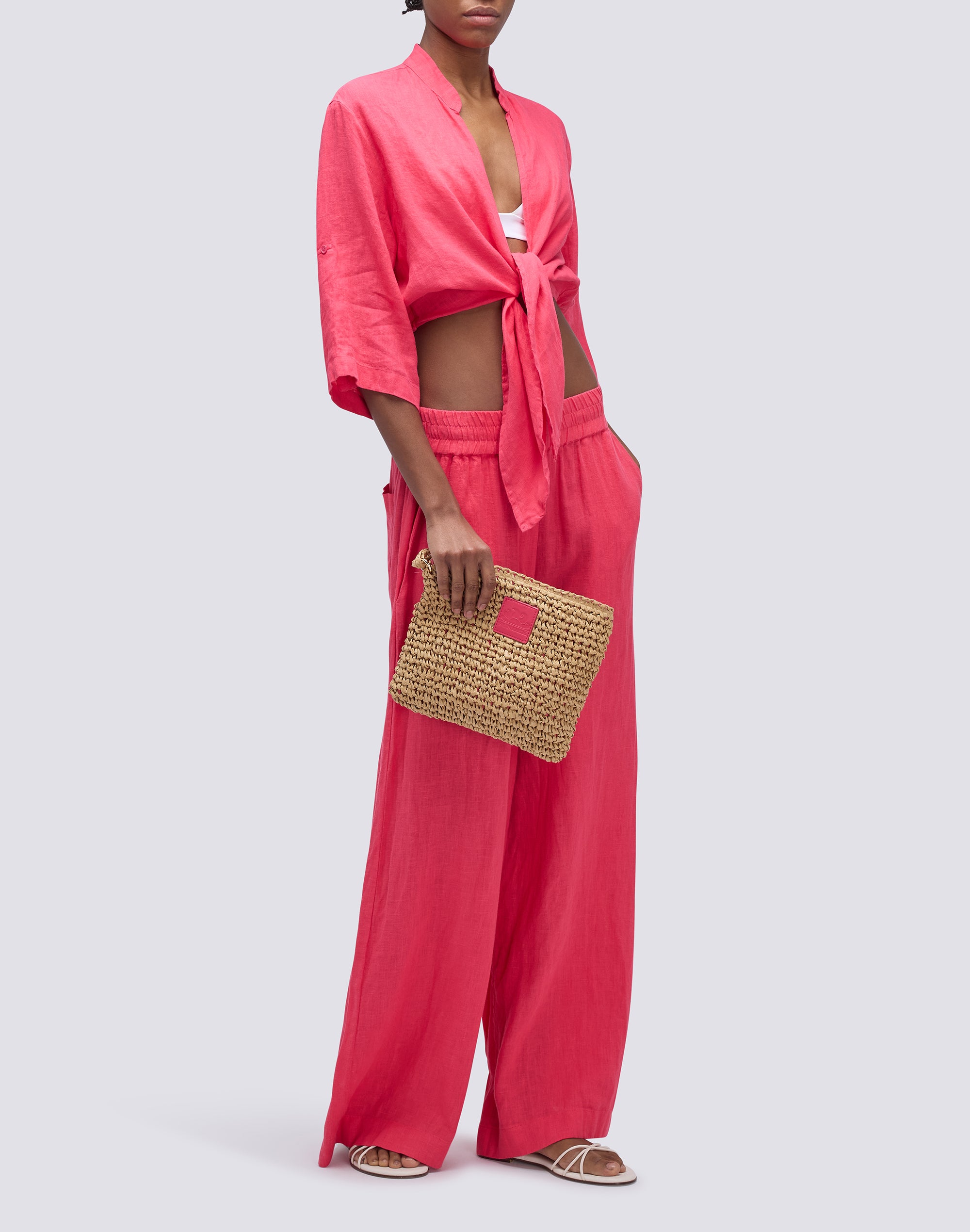 sundek-blusa-in-lino-cropped-con-nodo-e-collo-coreana image 1