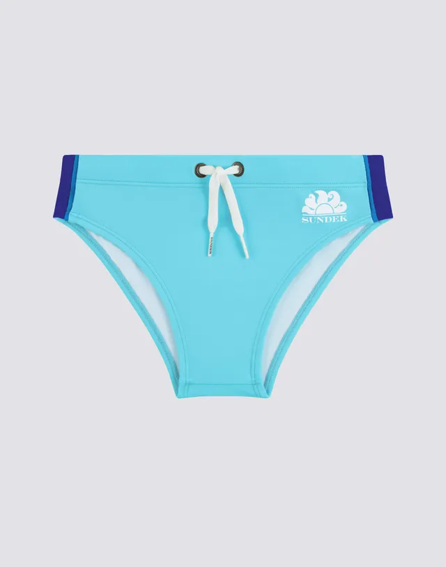 sundek-diwalter-slip-mare-bambino-tinta-unita-con-arcobaleno-laterale-econyl image 1