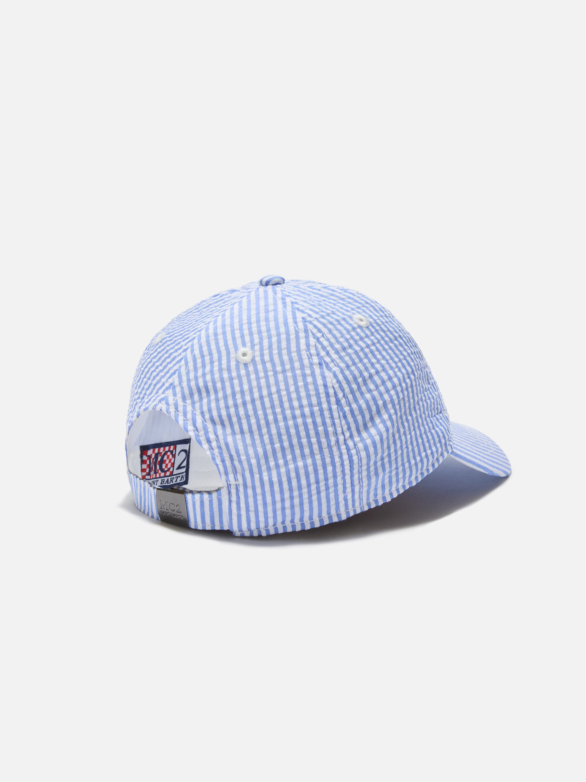 mc2-saint-barth-baseball-cappellino-bambino-seersucker-righe-azzurre image 3
