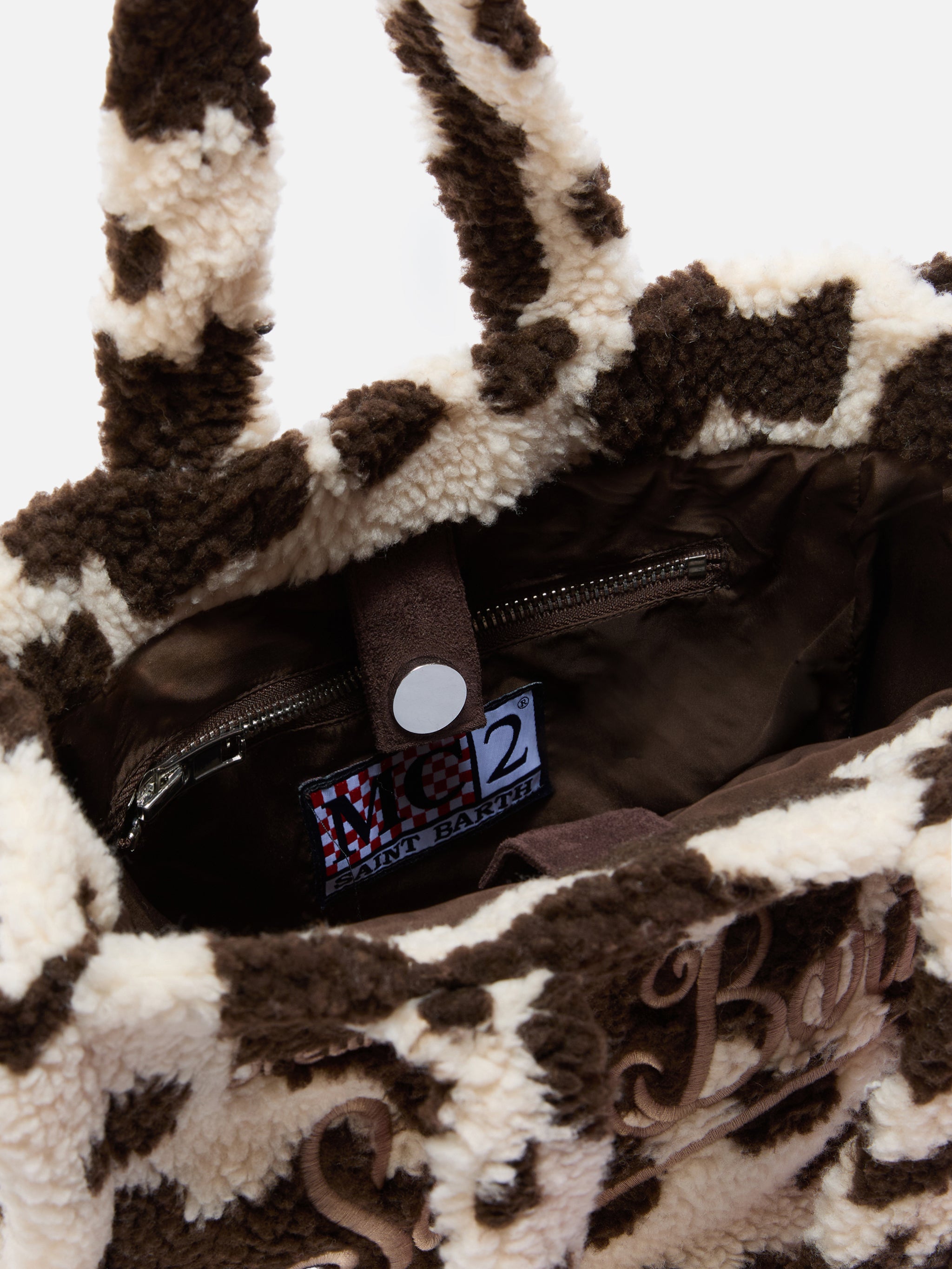 mc2-saint-barth-borsa-colette-teddy-in-tessuto-effetto-sherpa-stampa-cow image 5