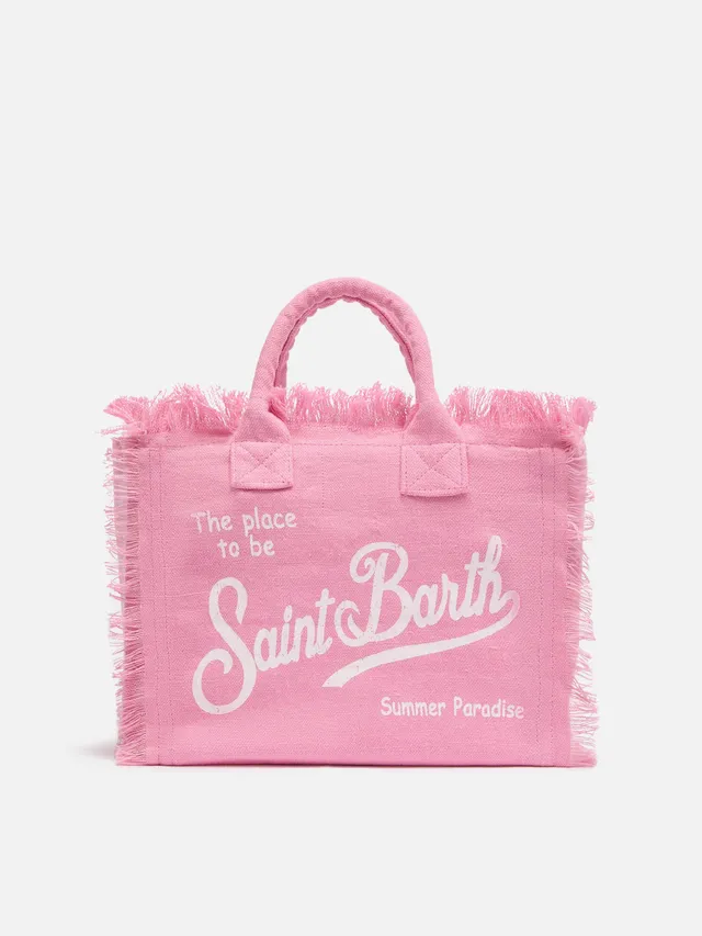 mc2-saint-barth-borsa-colette-in-lino-rosa-tinta-unita-con-frange image 1