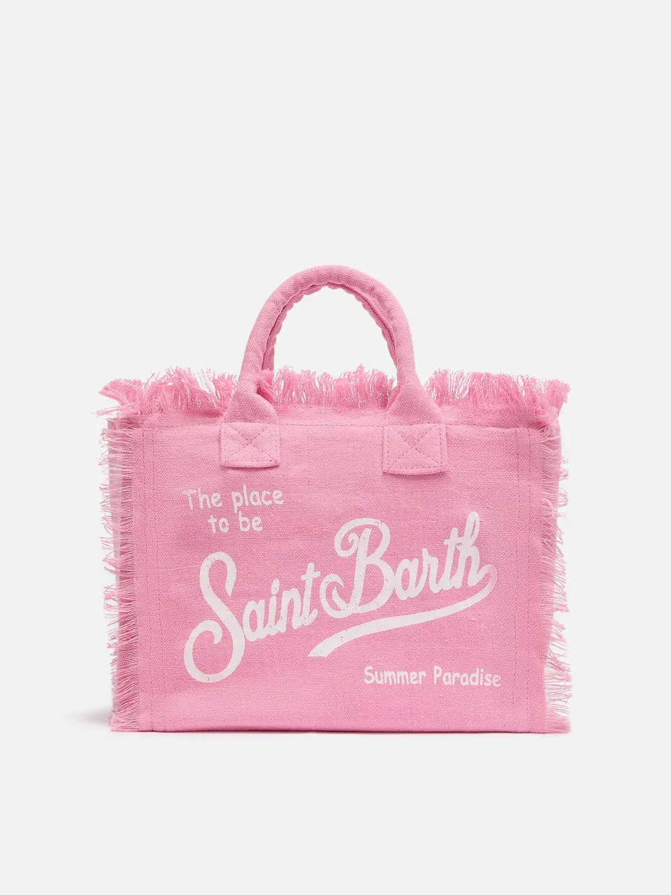 mc2-saint-barth-borsa-colette-in-lino-rosa-tinta-unita-con-frange image 1