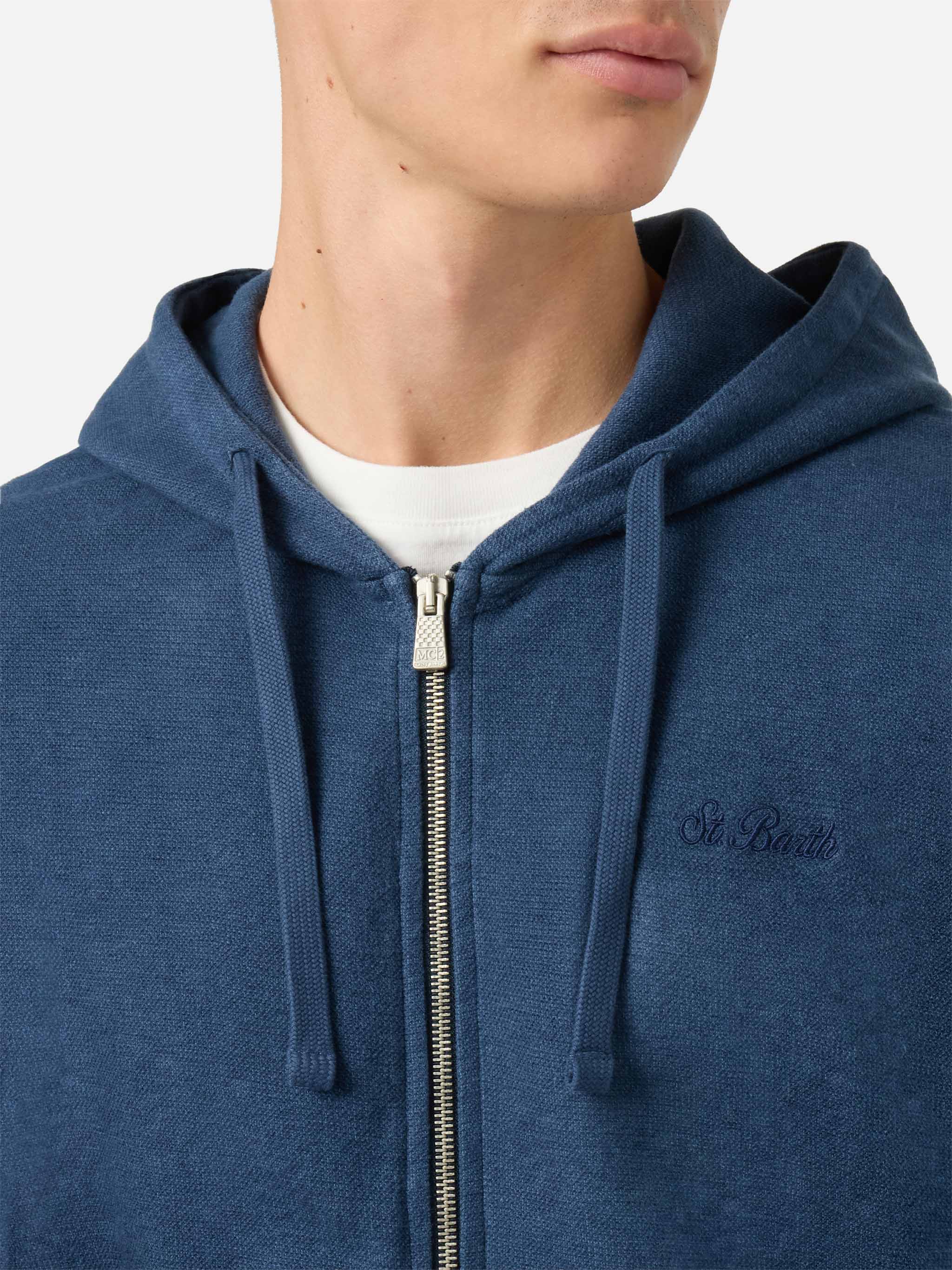 felpa-con-cappuccio-mc2-saint-barth-barrett-in-cotone-blu-con-zip-frontale image 2