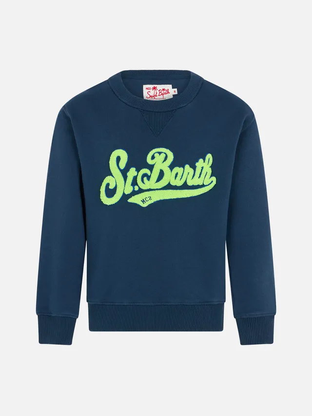 mc2-saint-barth-felpa-bambino-in-cotone-blu-con-patch-st-barth-gialla image 1