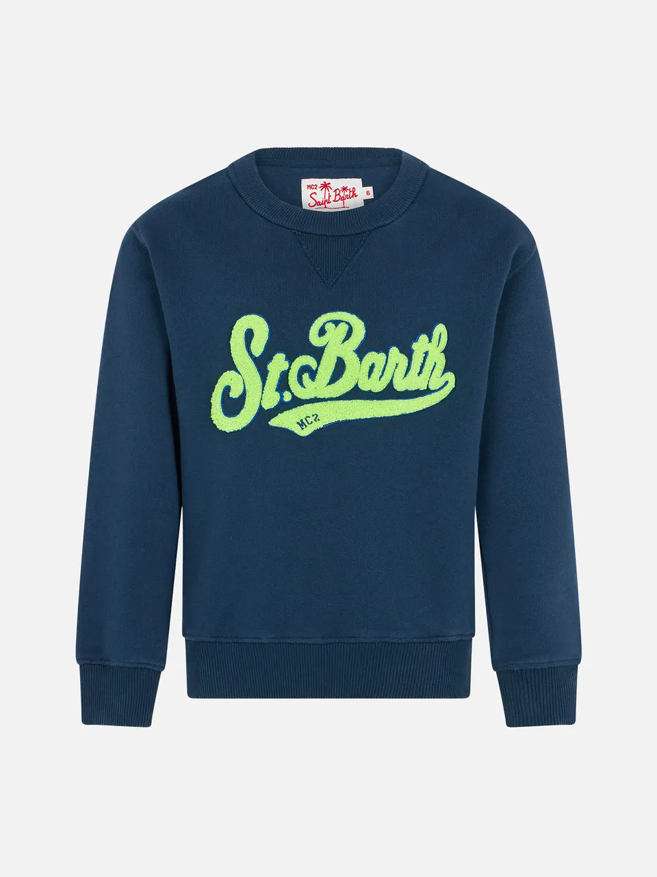 mc2-saint-barth-felpa-bambino-in-cotone-blu-con-patch-st-barth-gialla image 1