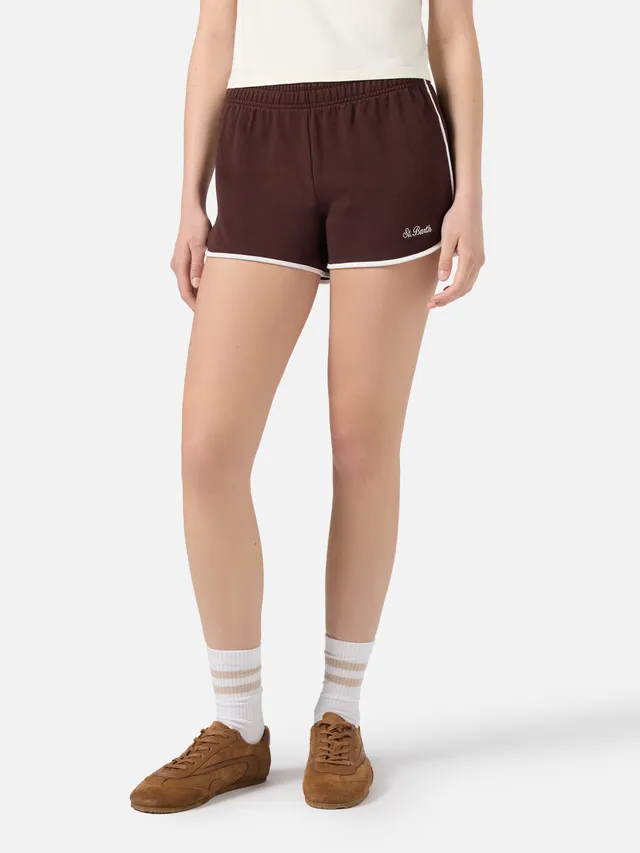 mc2-saint-barth-shorts-francine-light-in-cotone-marrone-con-bordi-a-contrasto image 1