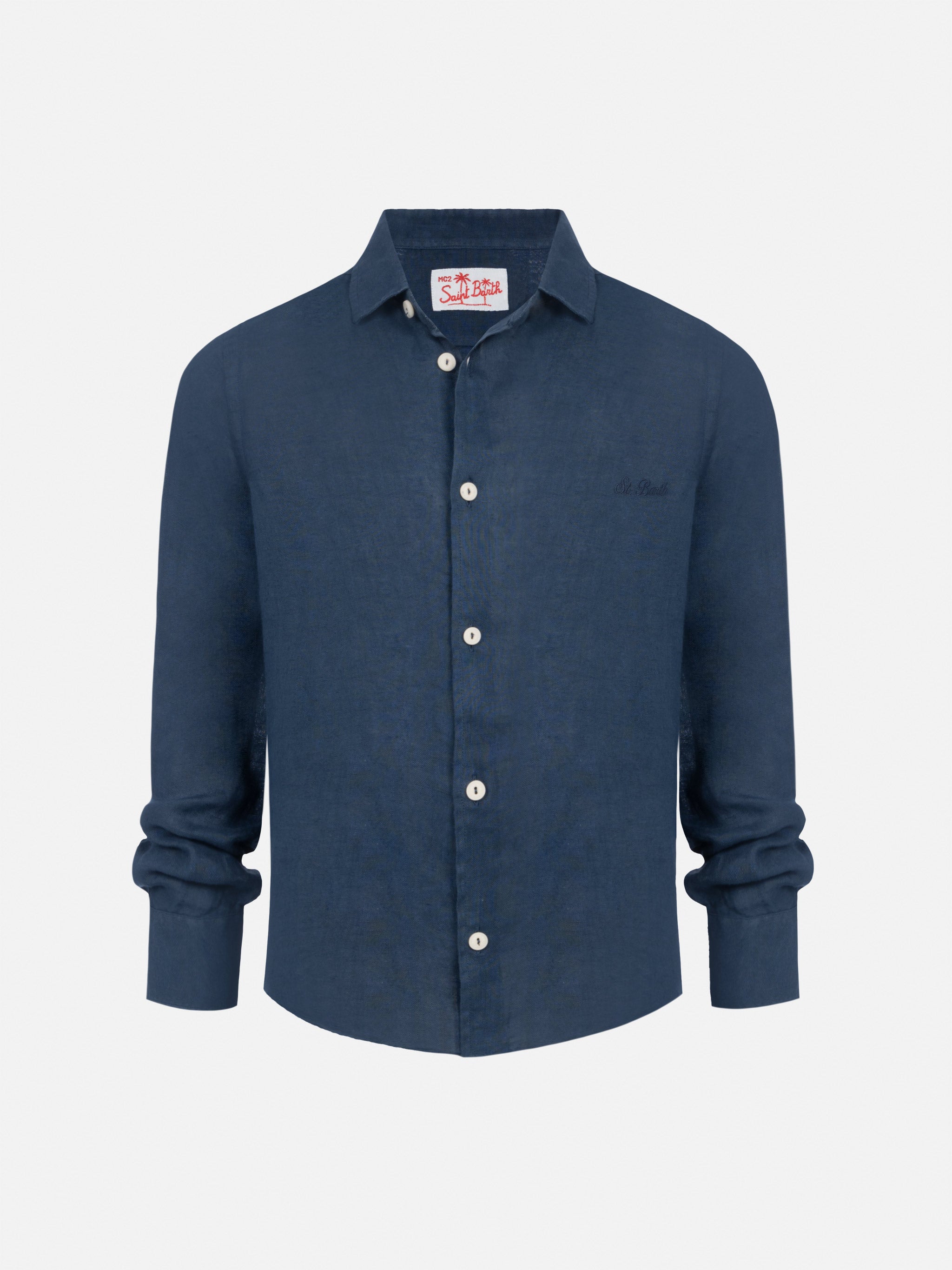 mc2-saint-barth-camicia-agnes-in-lino-blu-navy-per-bambini image 1