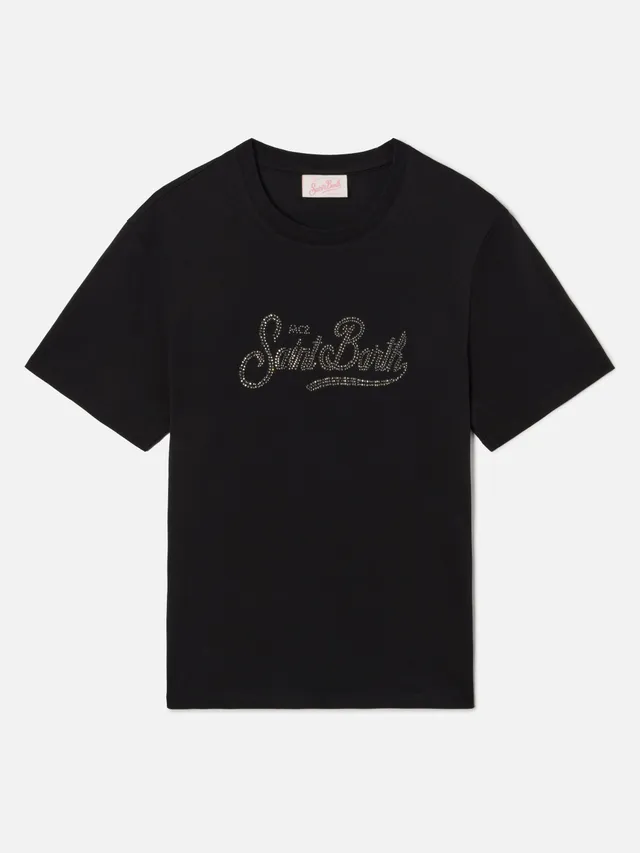 mc2-saint-barth-emilie-t-shirt-donna-nera-con-logo-in-strass image 1