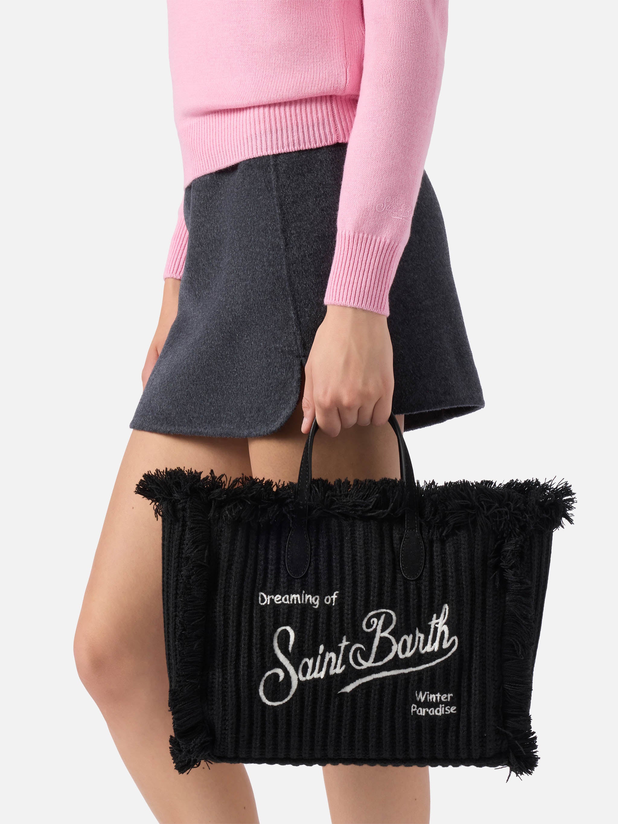 mc2-saint-barth-colette-wool-rib-borsa-a-mano-nera-a-trecce-con-tracolla image 2