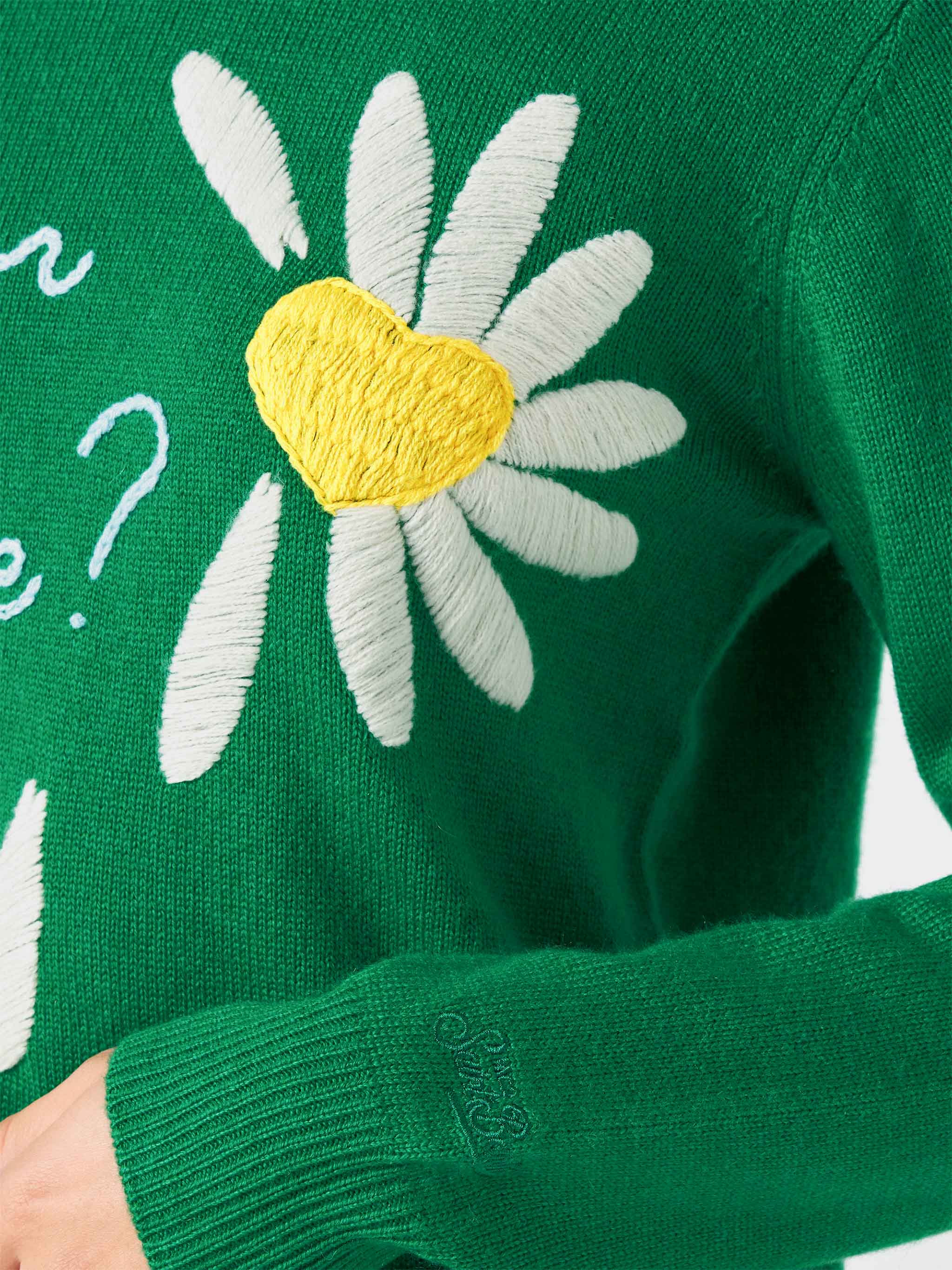 mc2-saint-barth-new-queen-maglia-donna-verde-filato-spazzolato-ricamo-love image 4