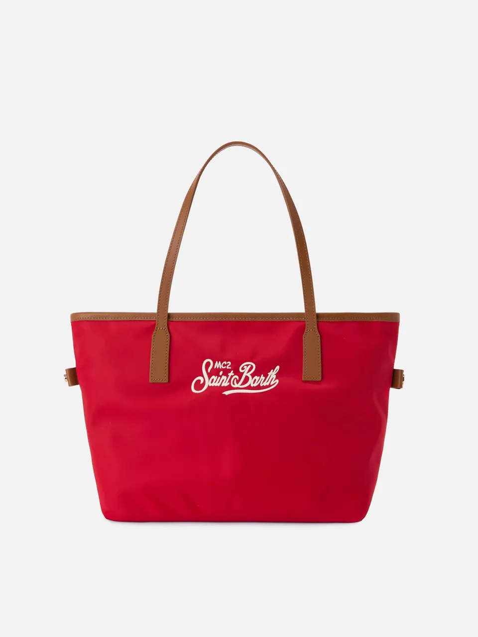 mc2-saint-barth-borsa-city-medium-in-nylon-rosso-con-logo-ricamato-doppi-manici- image 1