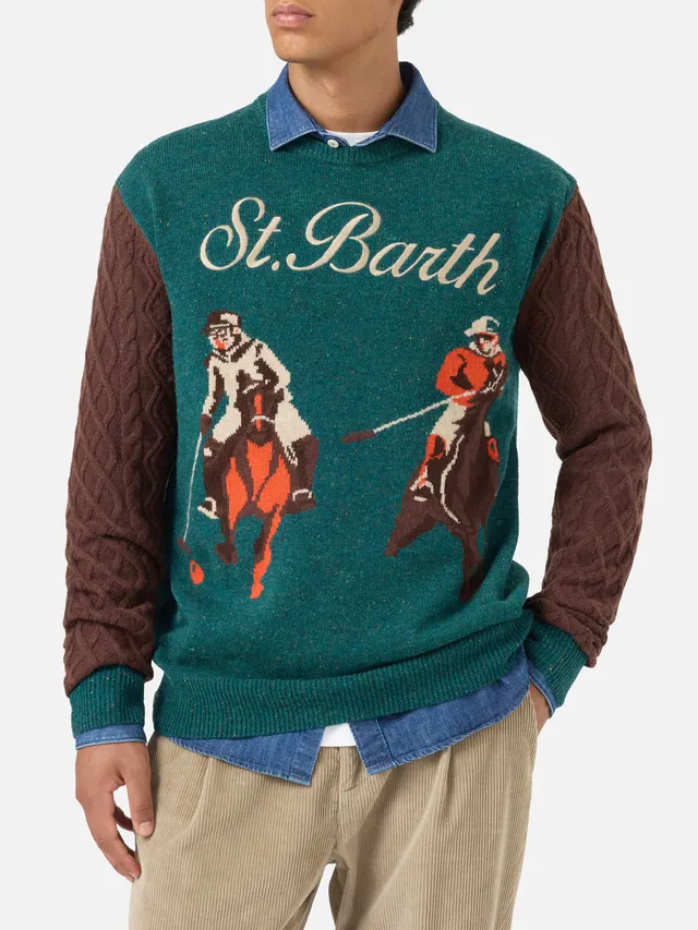 mc2-saint-barth-maglione-uomo-girocollo-donegal-grigio-jacquard-polo image 1