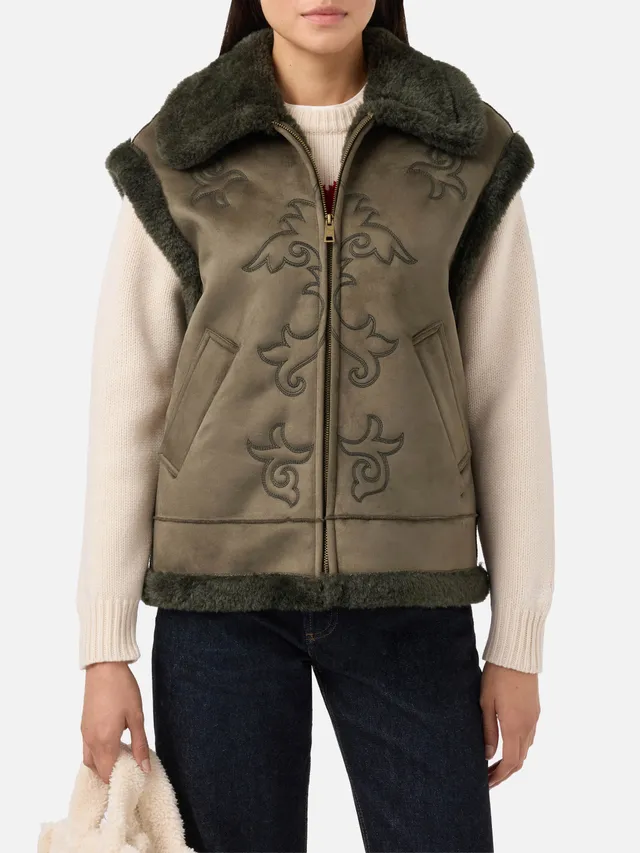 mc2-saint-barth-gilet-hesketh-in-eco-montone-military-green-con-ricamo-texano image 1