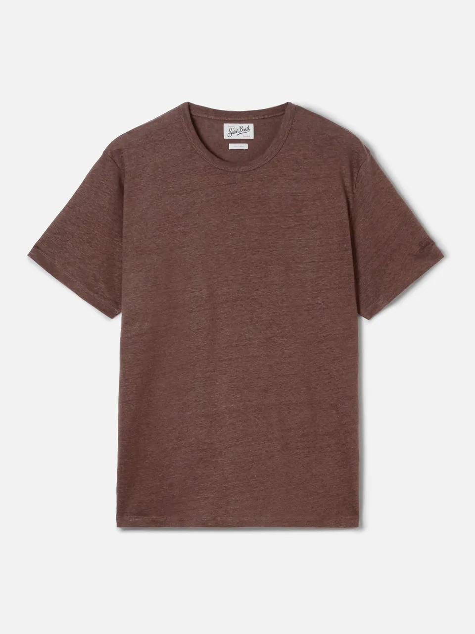 mc2-saint-barth-ecstasea-t-shirt-uomo-in-puro-lino-marrone-con-logo-ricamato image 1