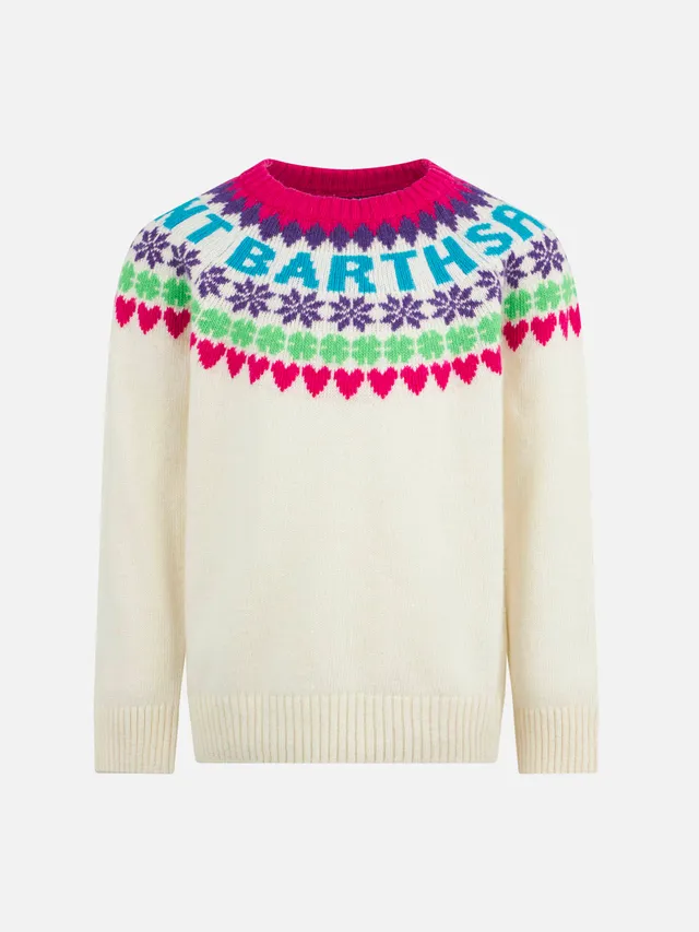 mc2-saint-barth-maglione-girocollo-fair-isle-cuori-bianco-bambina image 1