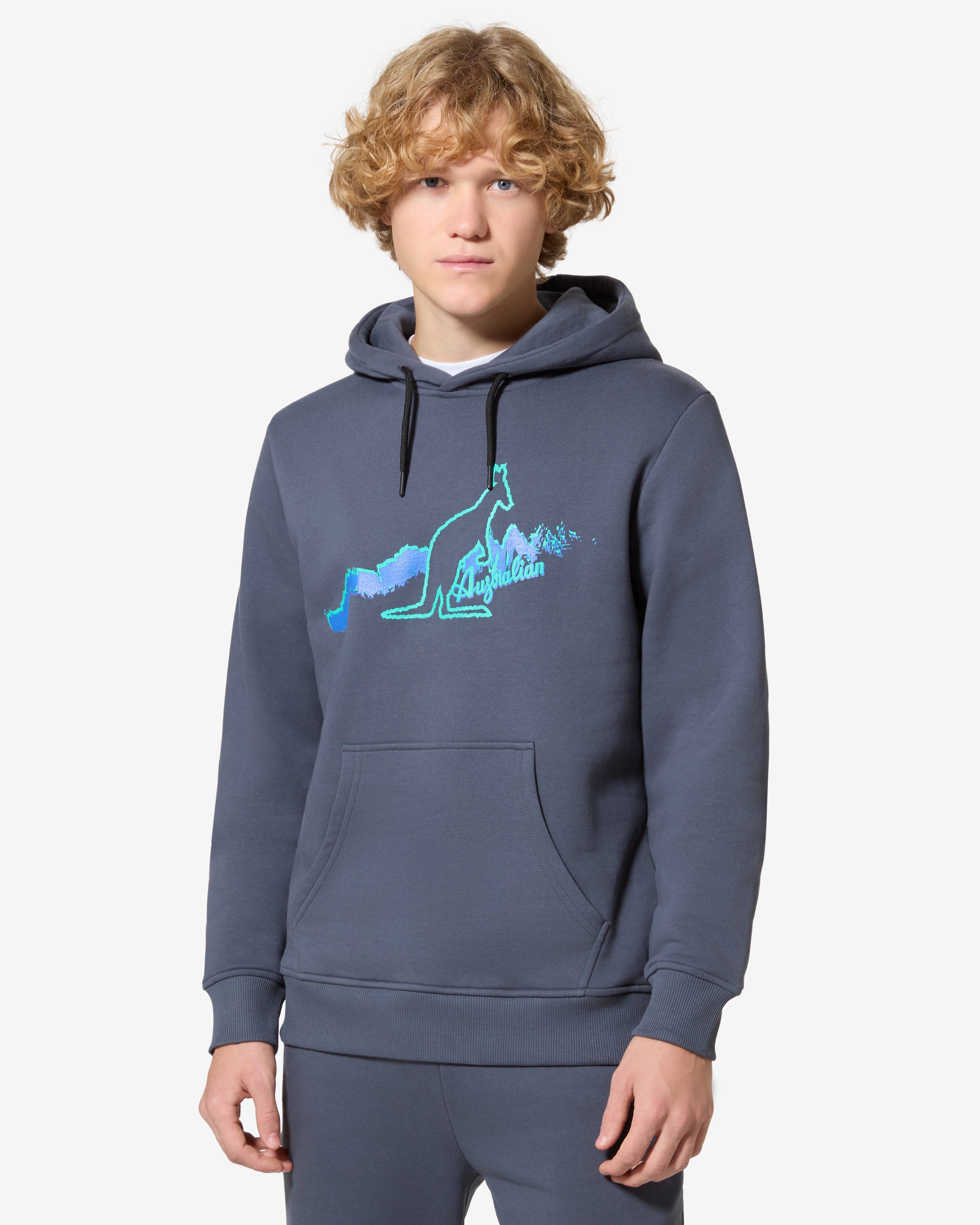 australian-road-hoodie-archive-grigio-titanio-felpa-cotone-cappuccio-made-in-ita image 1