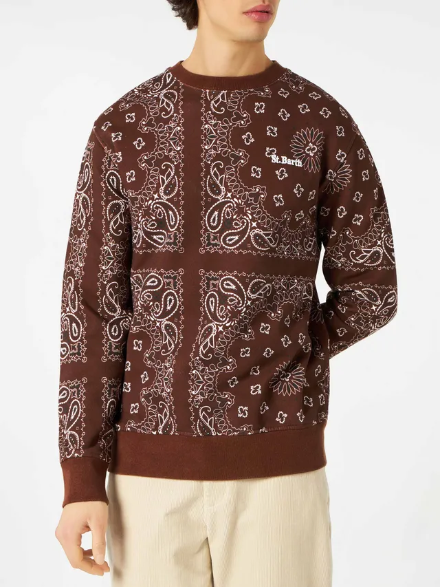 mc2-saint-barth-bris-bris001-felpa-girocollo-uomo-marrone-stampa-bandana image 1