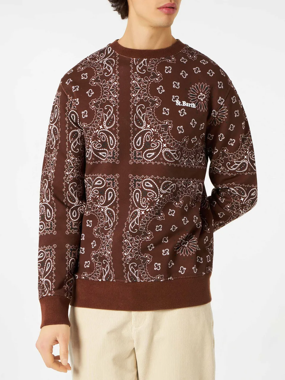 mc2-saint-barth-bris-bris001-felpa-girocollo-uomo-marrone-stampa-bandana image 1