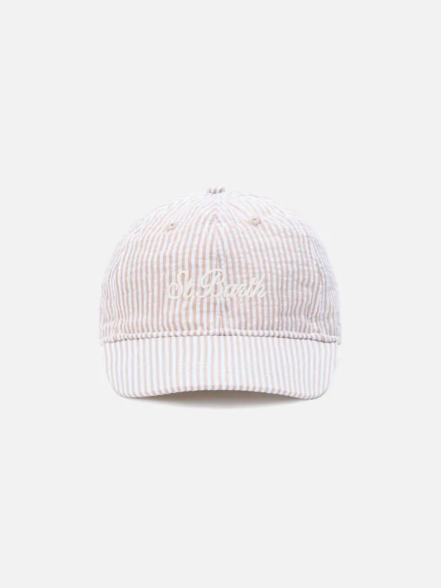 cappellino-baseball-mc2-saint-barth-in-cotone-seersucker-a-righe-beige-e-bianco- image 1