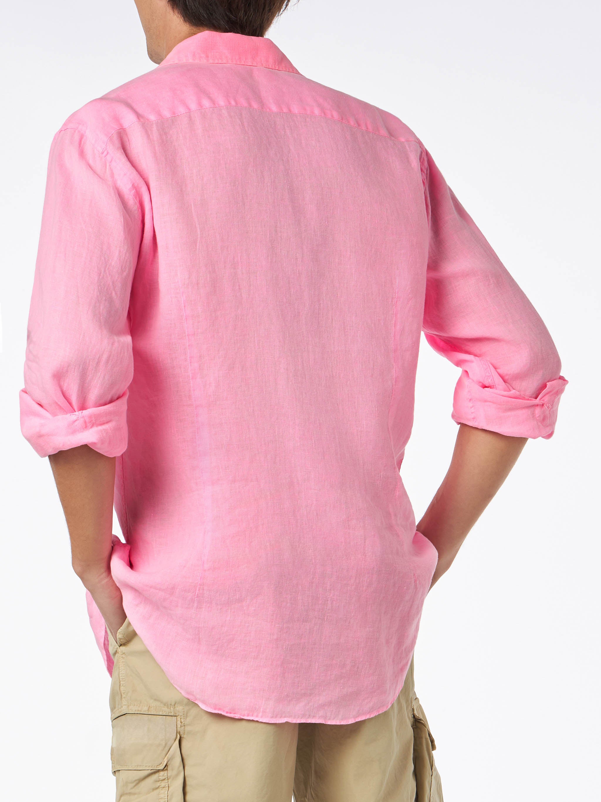 mc2-saint-barth-pamplona-camicia-uomo-lino-rosa-fluo-watercolor image 2