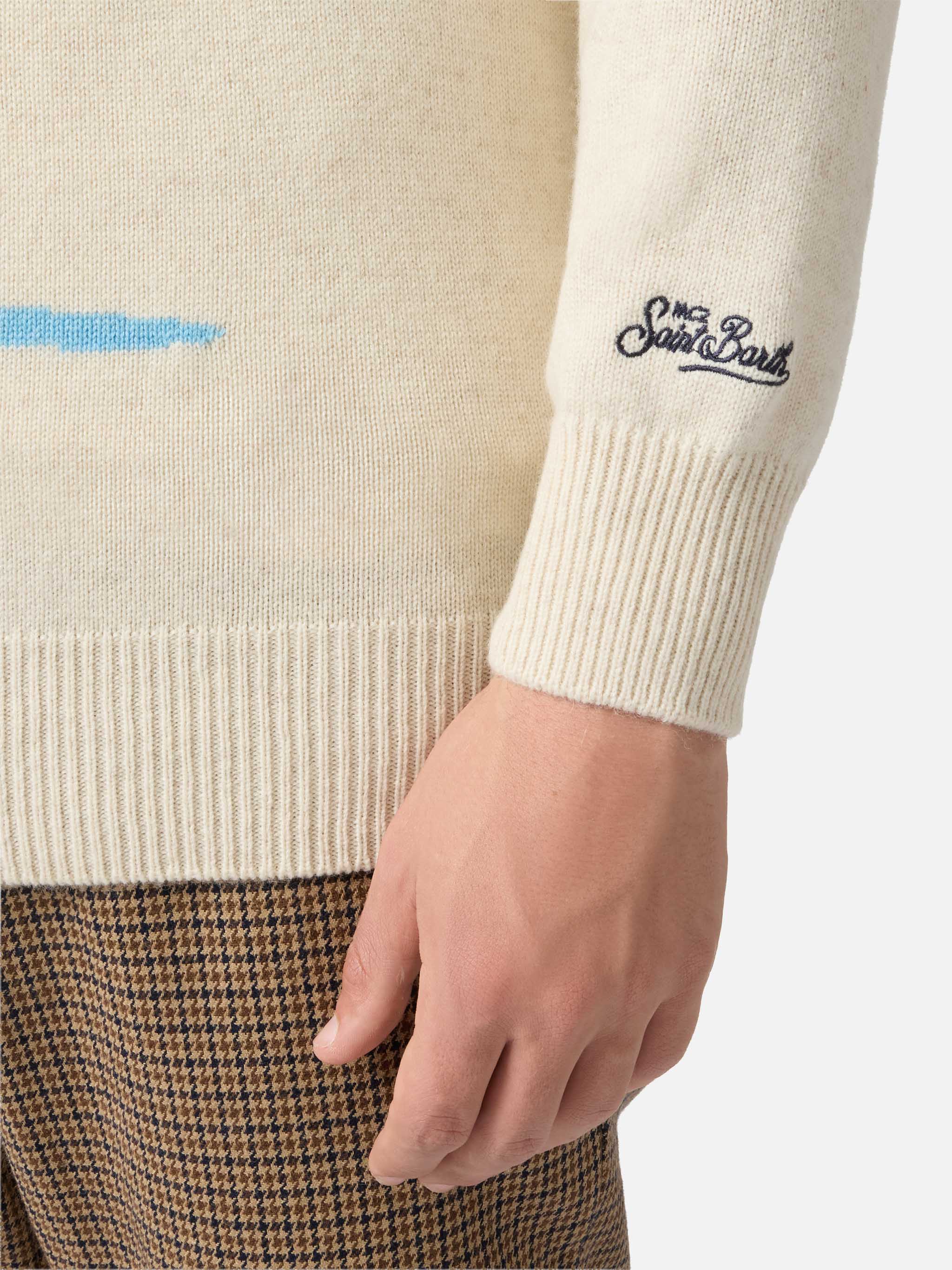 mc2-saint-barth-heron-girocollo-uomo-beige-jacquard-cartolina-cortina image 4