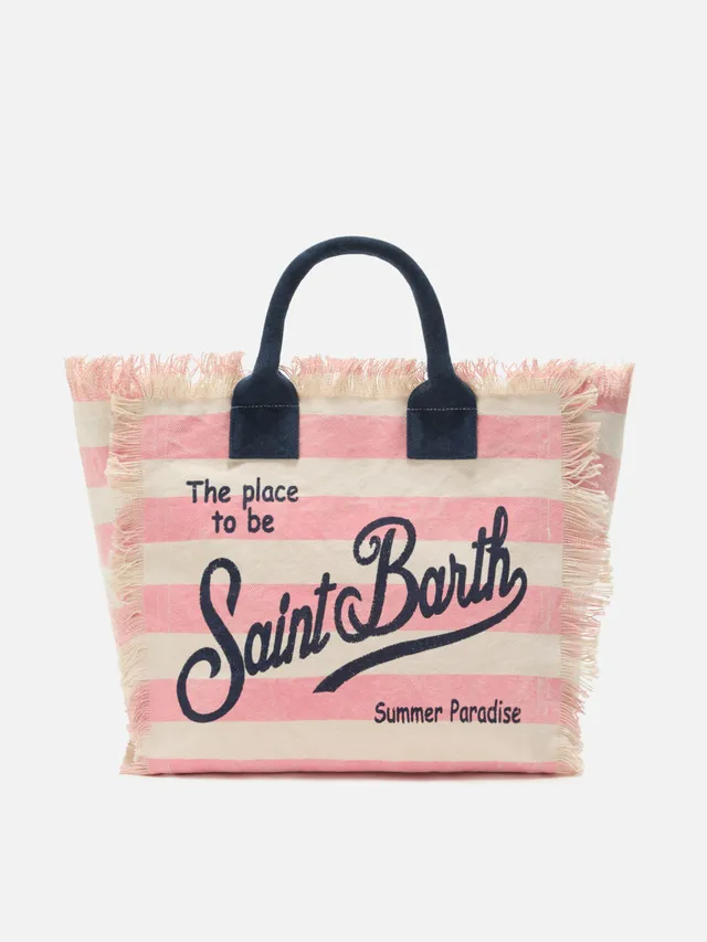 mc2-saint-barth-borsa-vanity-regular-donna-in-canvas-rosa-a-righe-orizzontali image 1