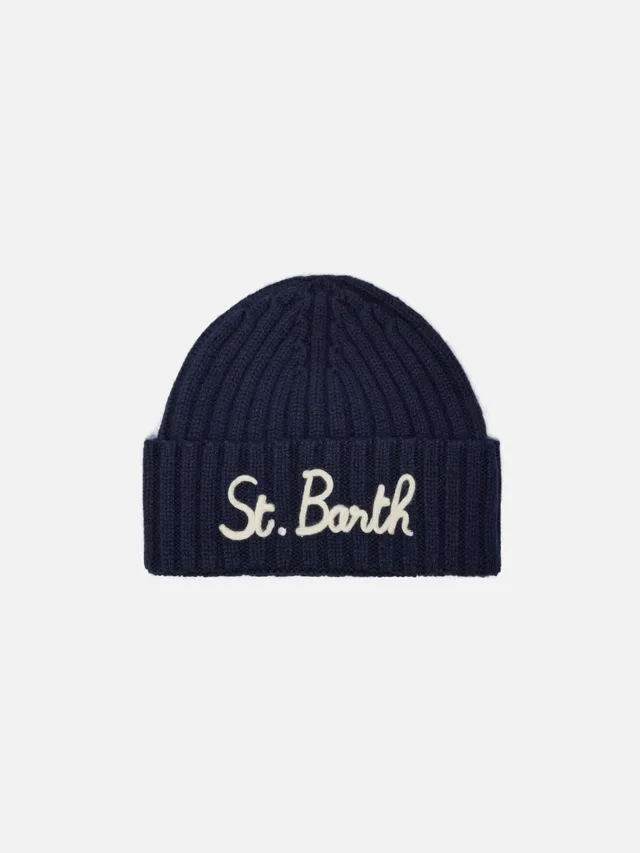 mc2-saint-barth-berretto-wengen-jr-in-misto-cashmere-blu-con-ricamo-st-barth image 1