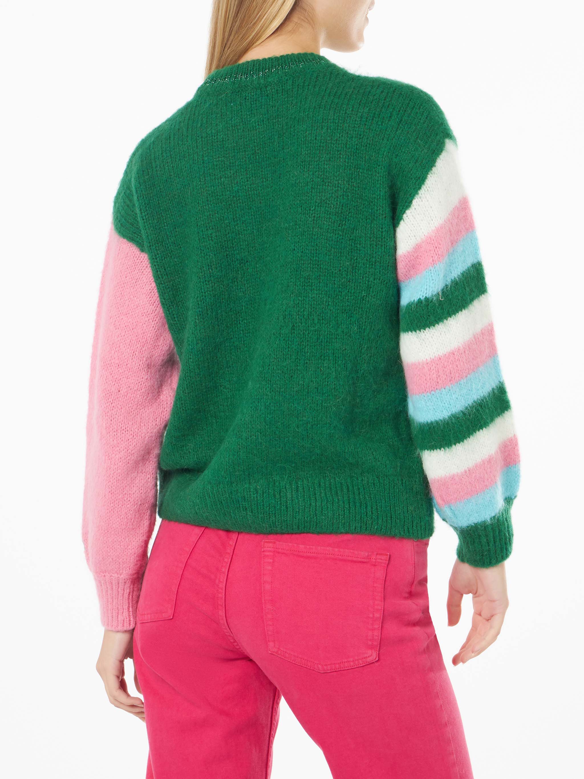 mc2-saint-barth-maglione-danya-soft-boxy-verde-con-ricamo-e-maniche-rosa image 3