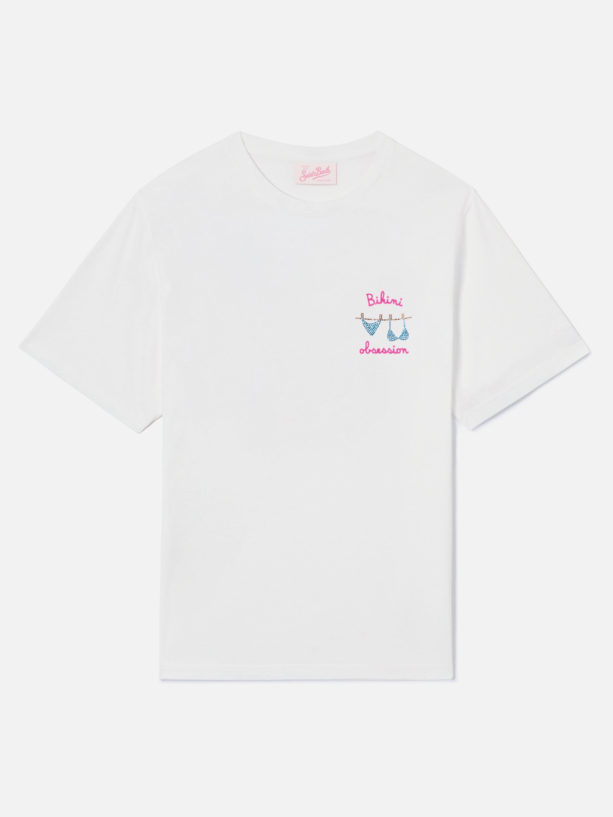 mc2-saint-barth-t-shirt-emilie-bianca-con-ricamo-bikini-obsession-e-strass image 4