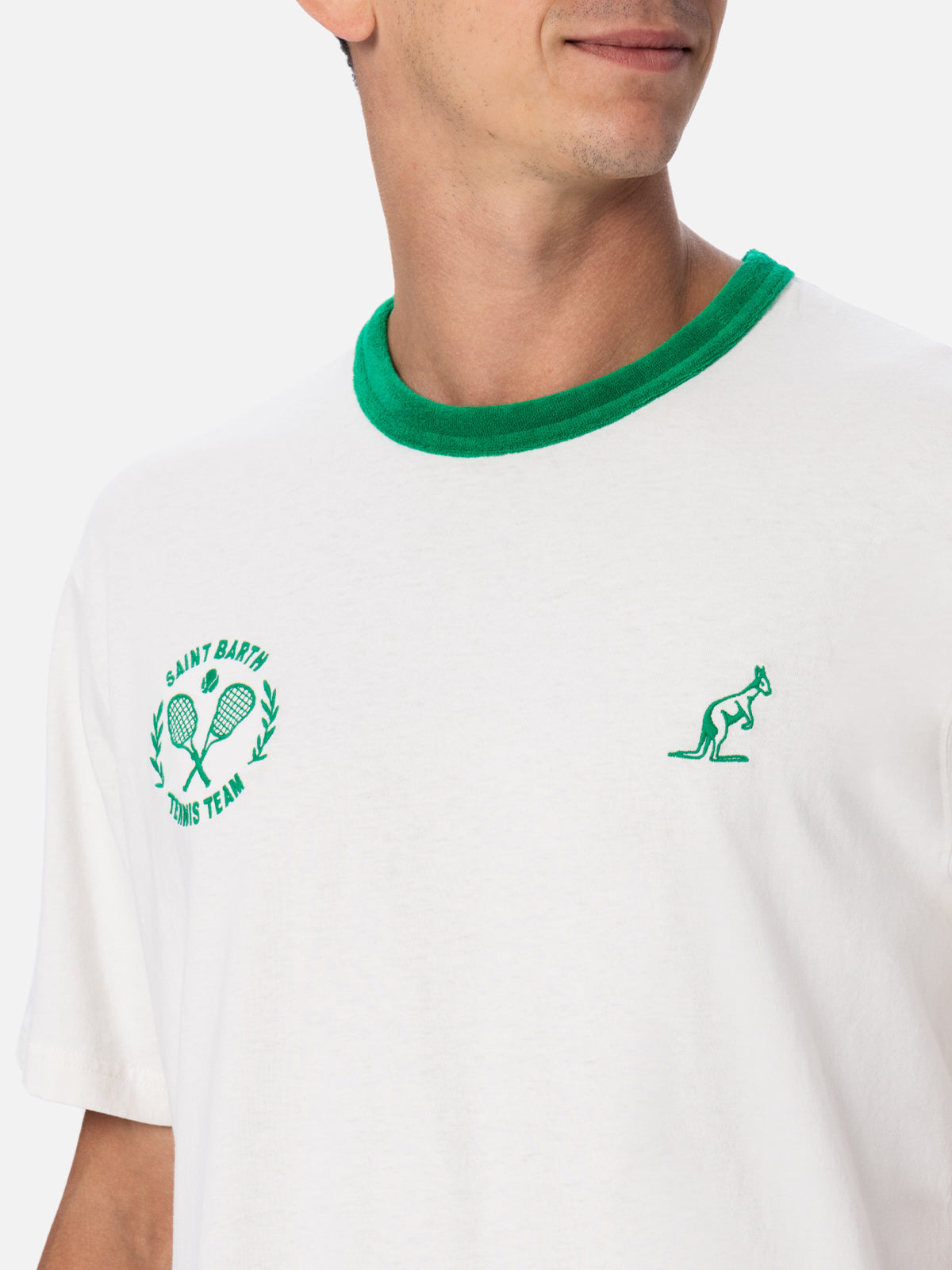 mc2-saint-barth-t-shirt-dover-uomo-in-cotone-bianco-tinta-unita-con-ricamo-front image 3