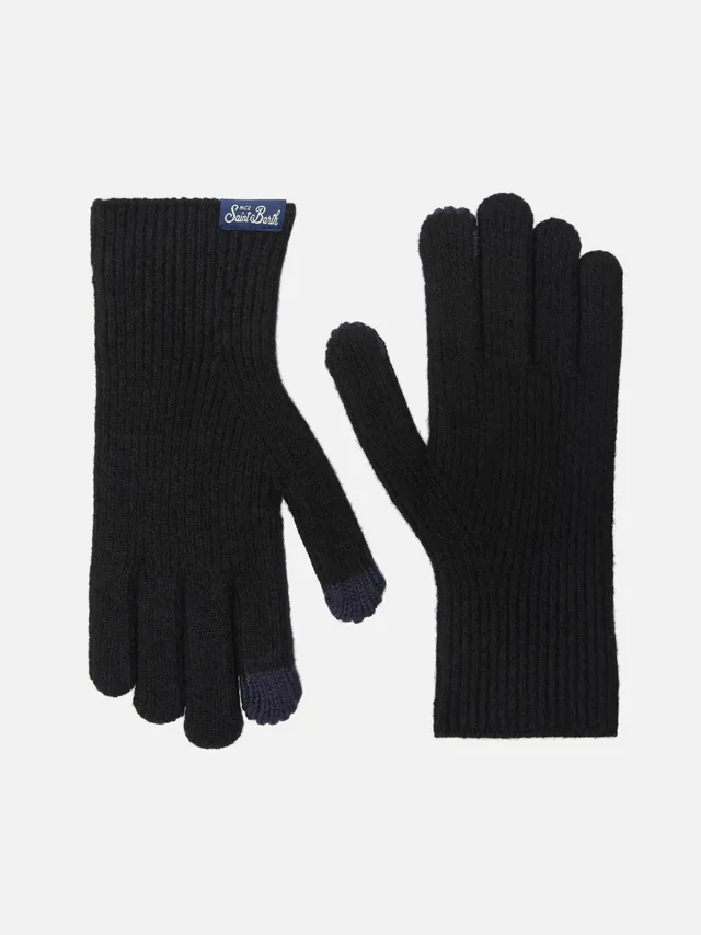 mc2-saint-barth-brixton-guanti-elasticizzati-neri-in-misto-cashmere-a-coste image 1