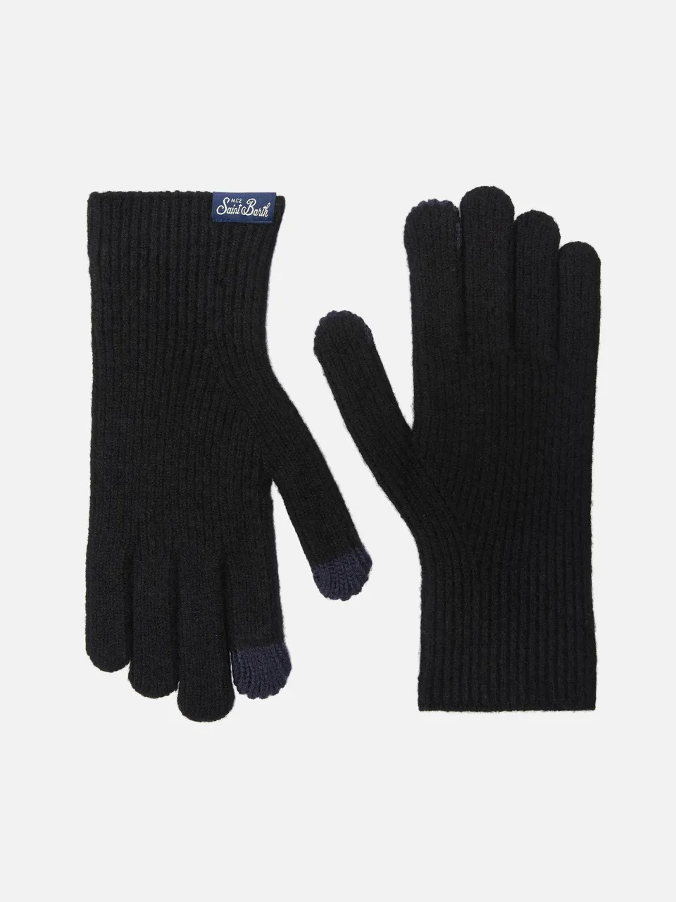 mc2-saint-barth-brixton-guanti-elasticizzati-neri-in-misto-cashmere-a-coste image 1