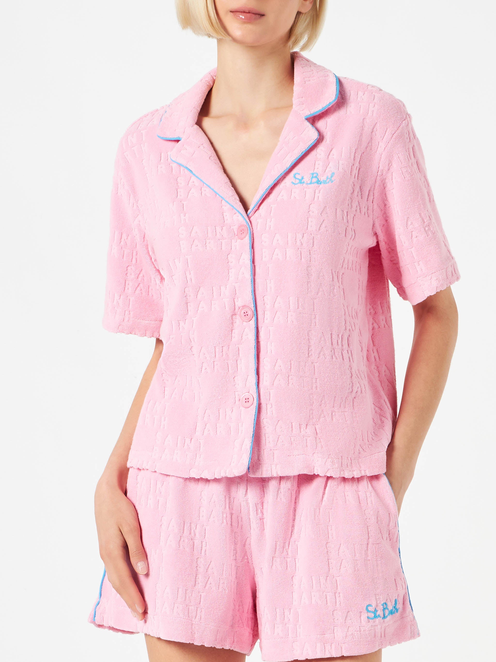 mc2-saint-barth-camicia-whale-donna-spugna-rosa-con-piping-azzurro image 1
